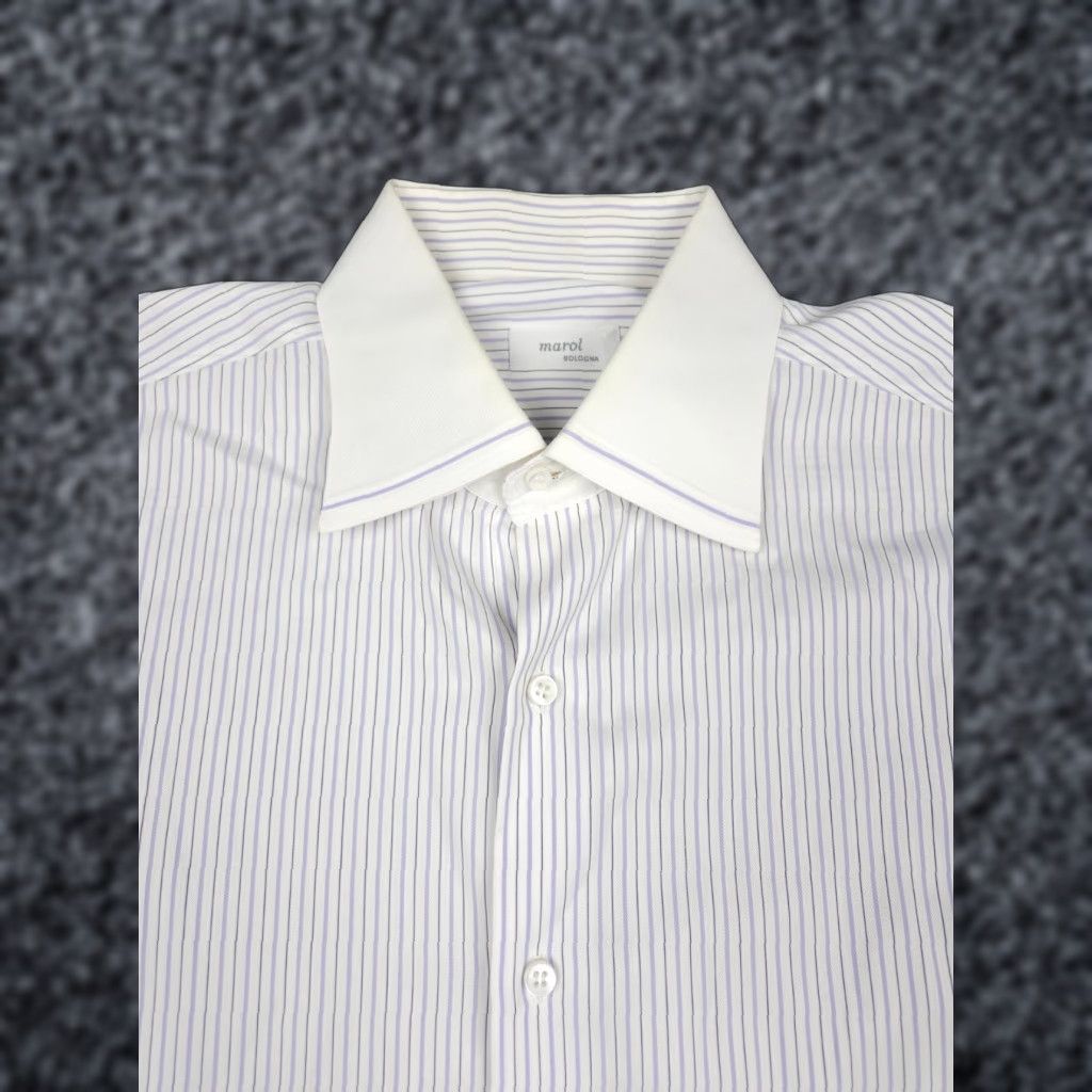 Vintage MAROL Bologna Dress Shirt Men 40 White Striped Button Up 15 3/4 Italy Cotton Regular Shirt Mens Size 40R - 1 Thumbnail