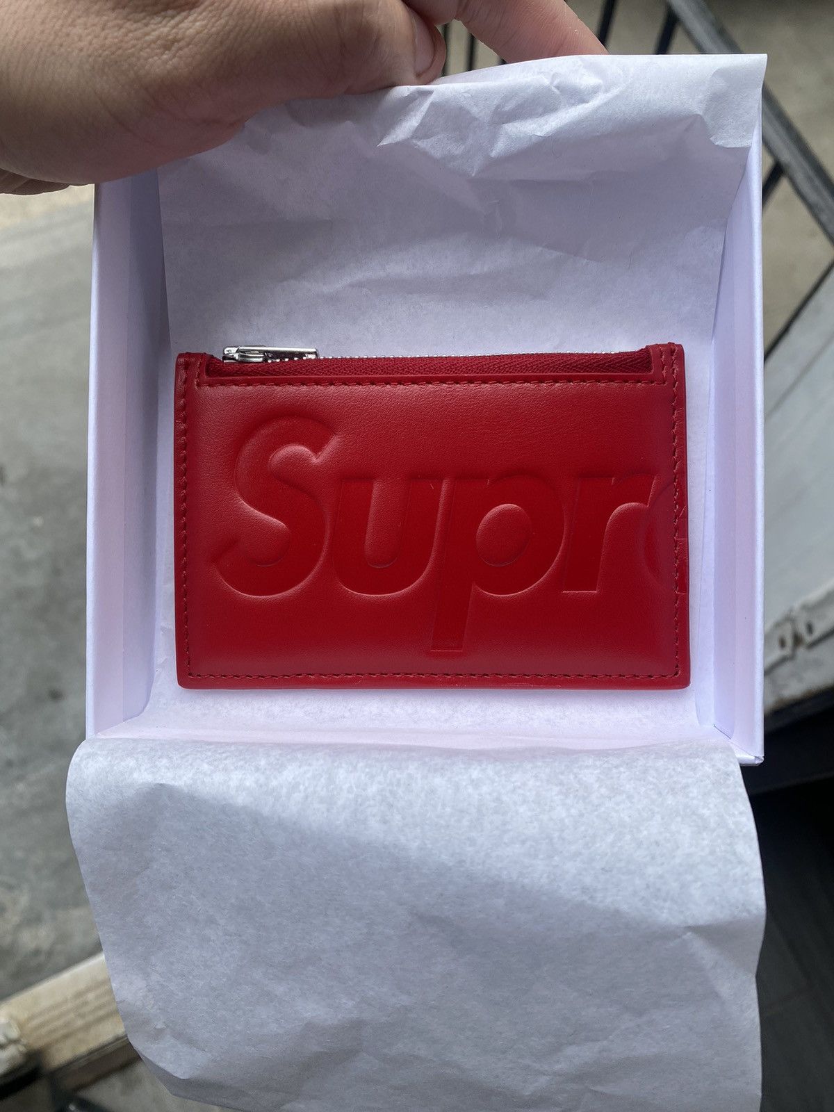 Supreme Supreme Leather Zip Card Holder Red | Grailed