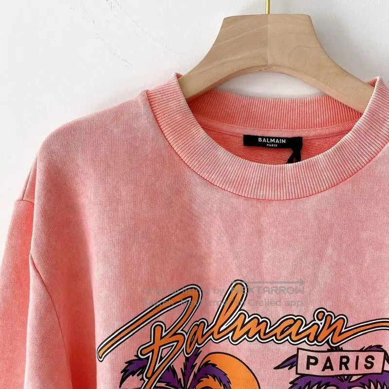 Balmain Balmain Pink Cotton Graphic Long Sleeve Sweatshirt . Size XS / US 0-2 / IT 36-38 - 2 Thumbnail