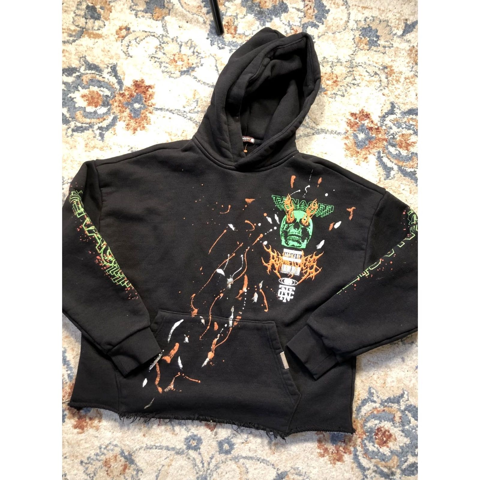 Vintage Tenacity Studios Hoodie Mens L Black Graphic Print Pullover Skull Hooded Sweatshirt Streetwear Size US L / EU 52-54 / 3 - 7 Thumbnail