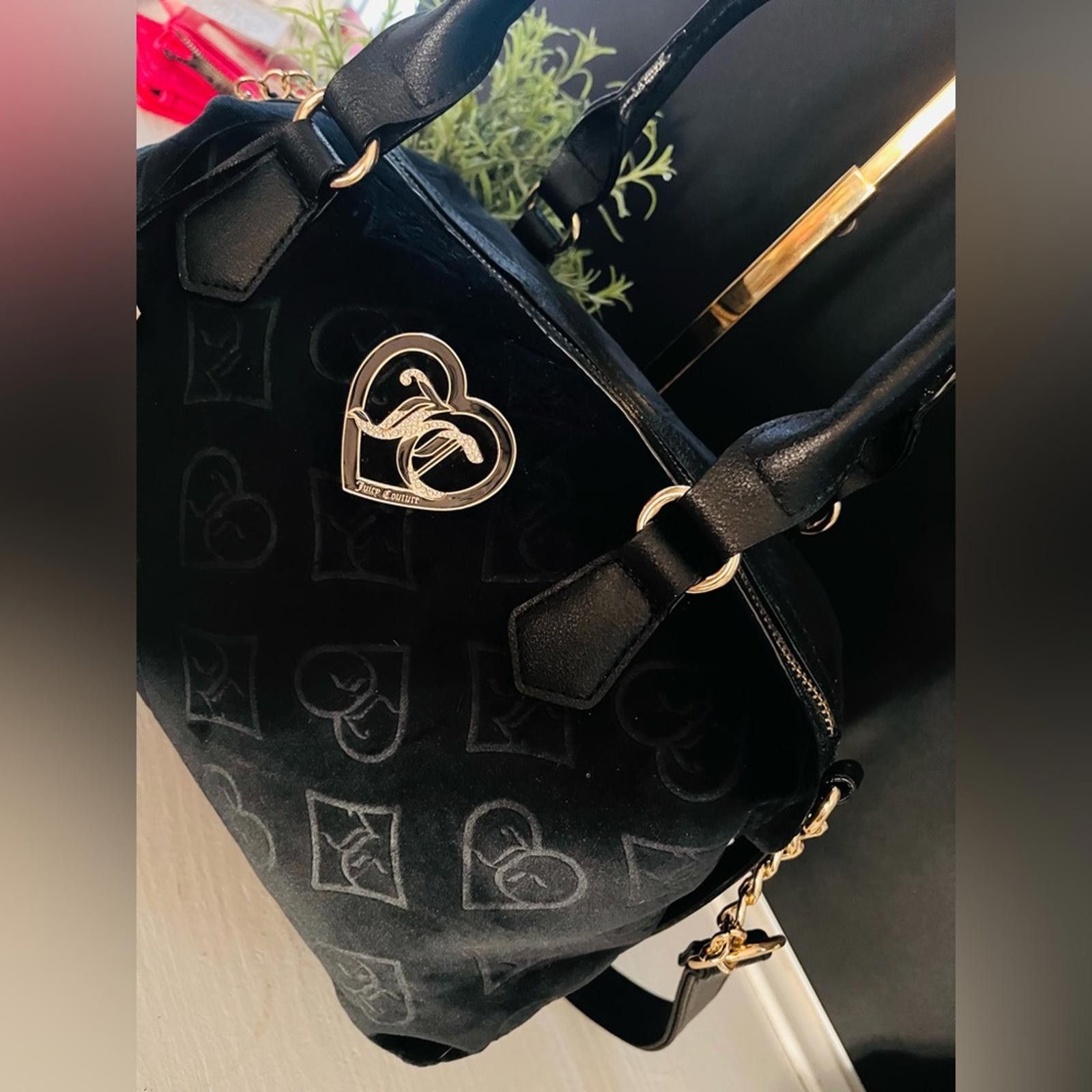 Juicy Couture Black Velvet Glitzed Out Satchel Bag