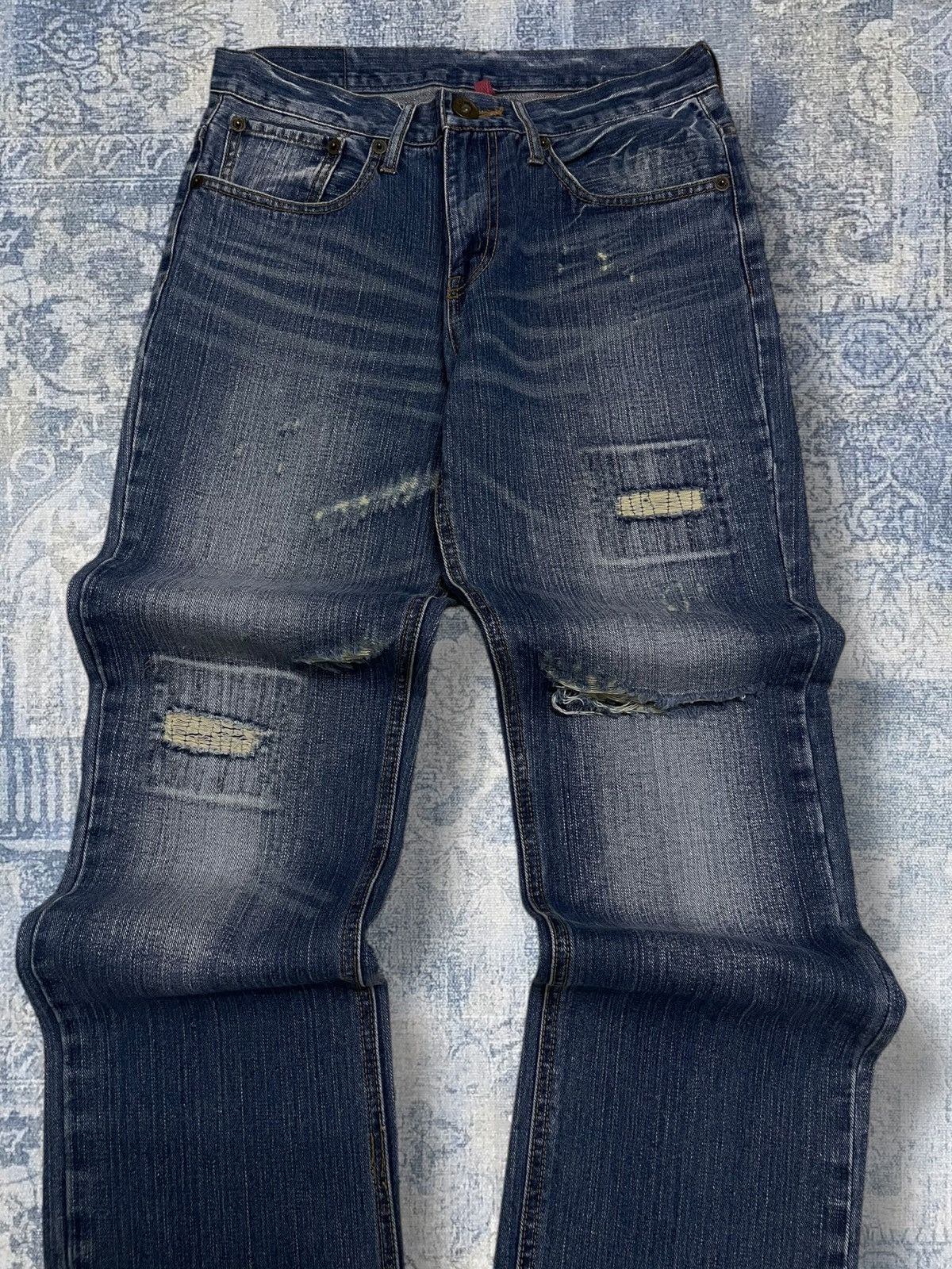 Japanese Brand Vintage 1990s Japan Designer Nylaus Distressed Patch Denim Size US 30 / EU 46 - 4 Thumbnail