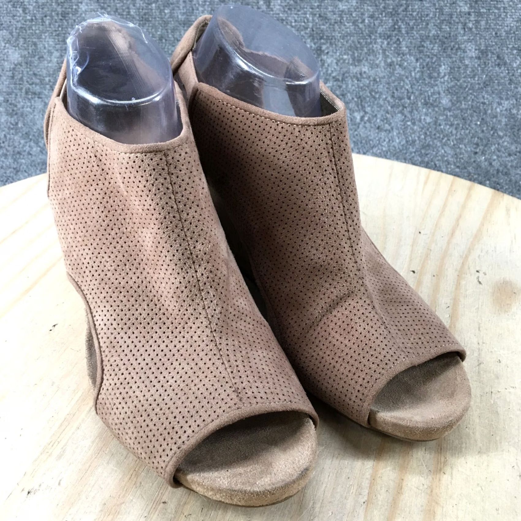 Vintage Lifestride Boots Womens 11 M Hinx Open Toe Wedge Heels Ankle Booties Beige Size US 11 / IT 41 - 3 Thumbnail