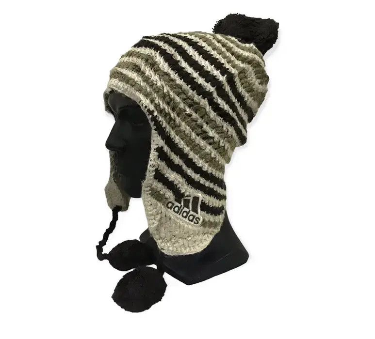 Adidas × Vintage Adidas Stripe Design Earflap Beanie Hat Size ONE SIZE - 1 Thumbnail