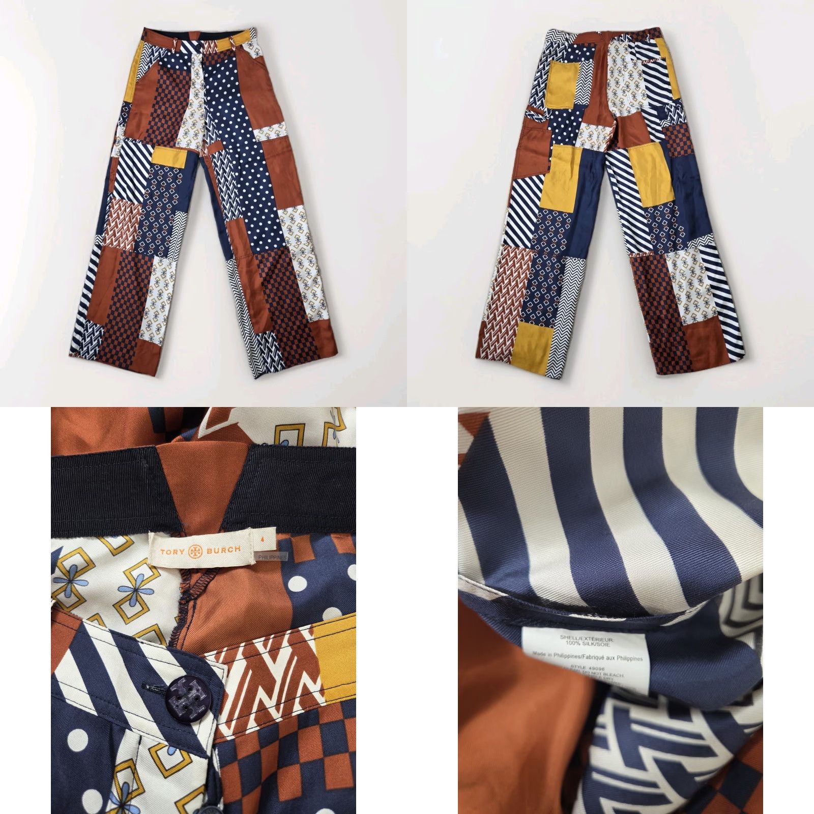 Tory Burch Tory Burch Vivian Patchwork Silk 2 Piece Set Shirt Pants Sz 4 Multicolor 70s Geometric Silk Long Sleeve Wide Leg Womens Set Size S / US 4 / IT 40 - 8 Thumbnail