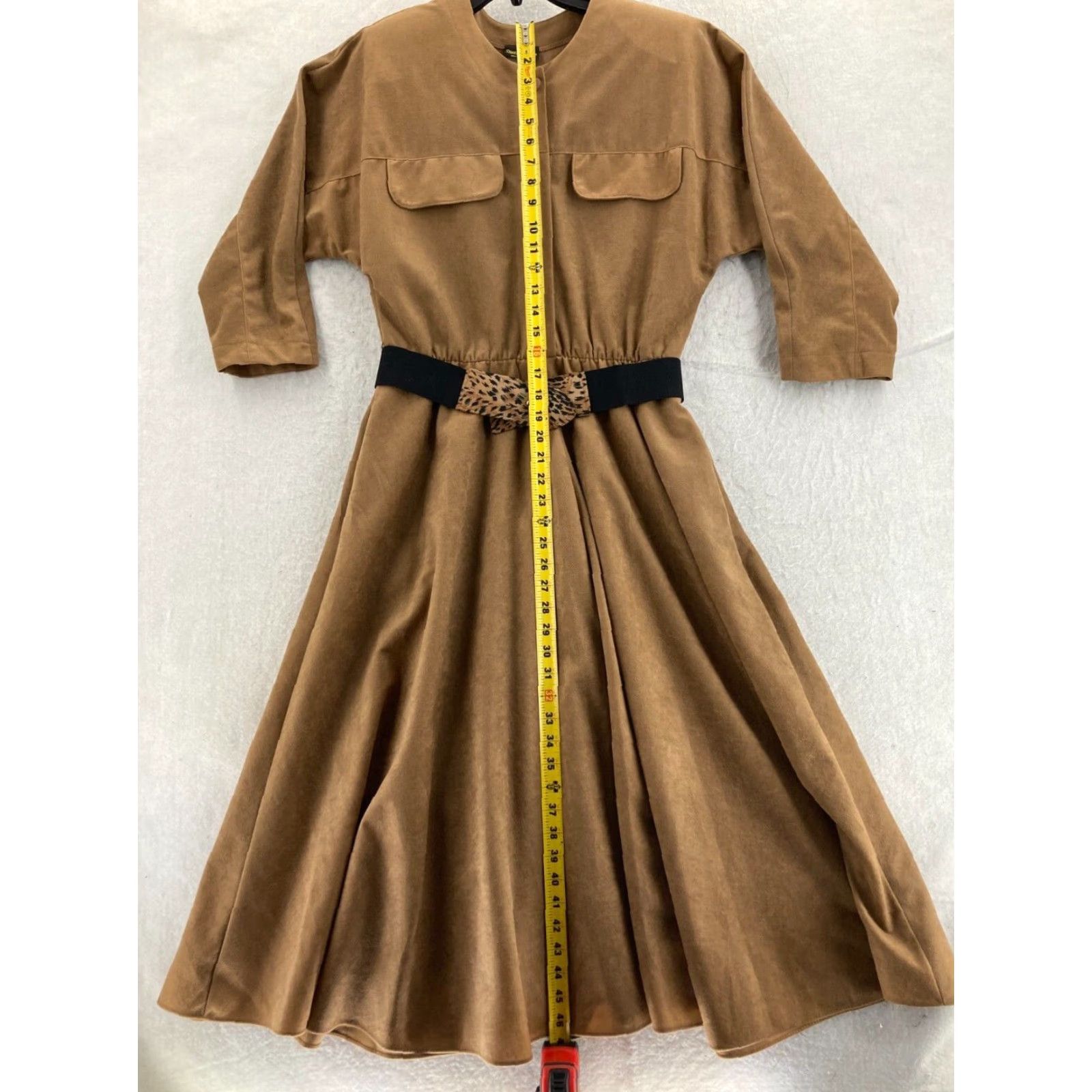 Vintage VTG Stuart Alen Dress Womens 12 Brown Polyester 1/4 Sleeve Belted Mid Length A-Line 3/4 Sleeve Crew Neck Vintage Womens Size XL / US 12-14 / IT 48-50 - 4 Thumbnail