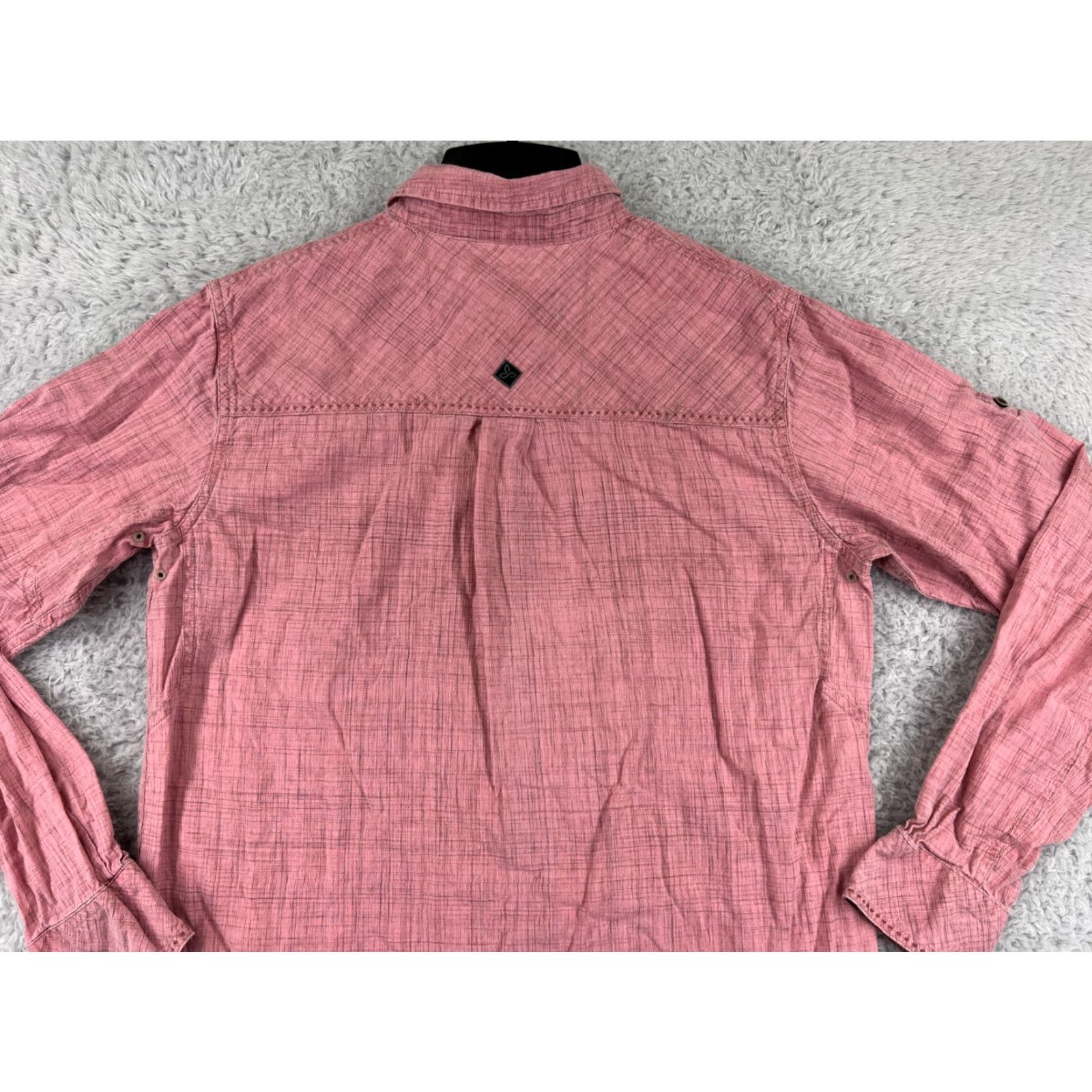 Prana prAna Mens Button-Up Shirt Medium Pink Long Sleeve With Pockets Crosshatch Pattern Size US M / EU 48-50 / 2 - 6 Thumbnail
