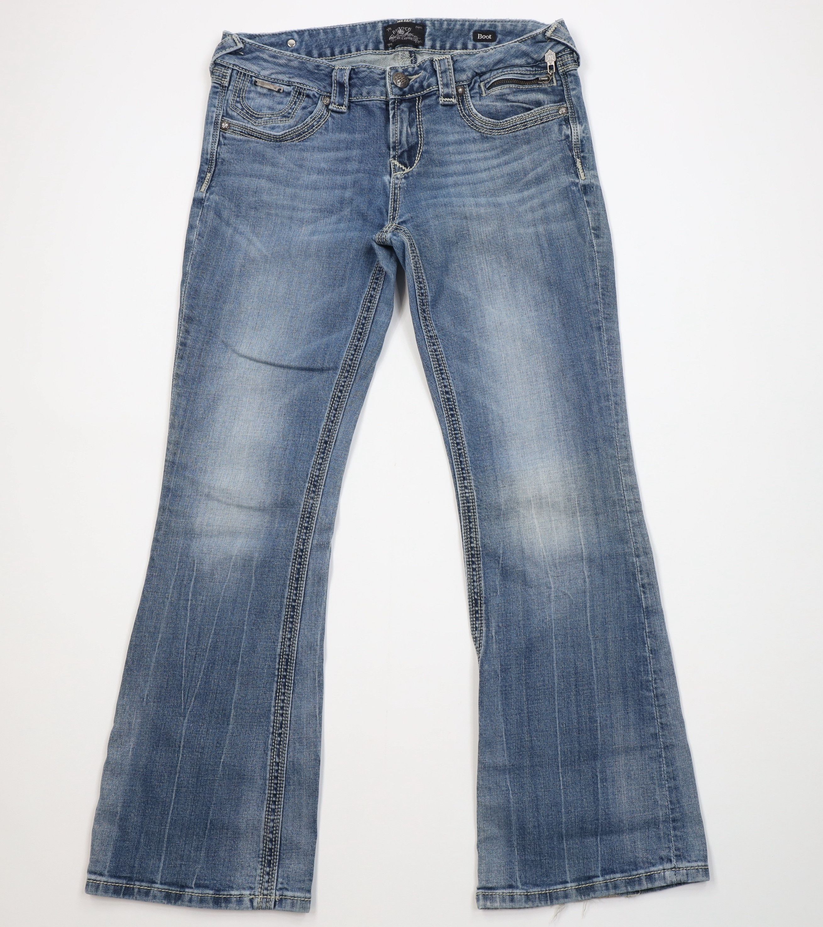 Express Y2K Express ReRock Stitch Flared Boot Cut Denim Jeans Blue Size 30" / US 8 / IT 44 - 1 Thumbnail
