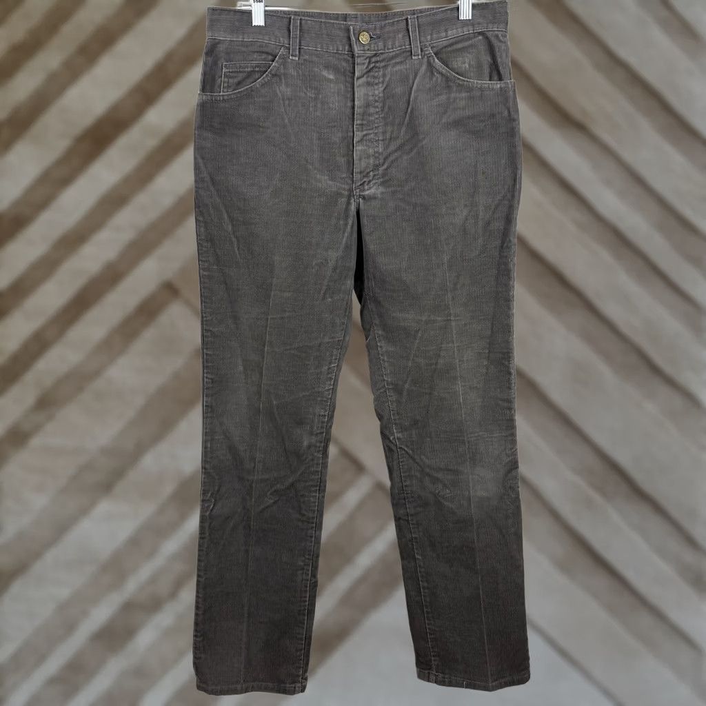 Lee VINTAGE Lee Corduroy Pants Mens 33 33x32 ACTUAL Charcoal Gray Straight Leg 80s Size US 33 - 1 Thumbnail
