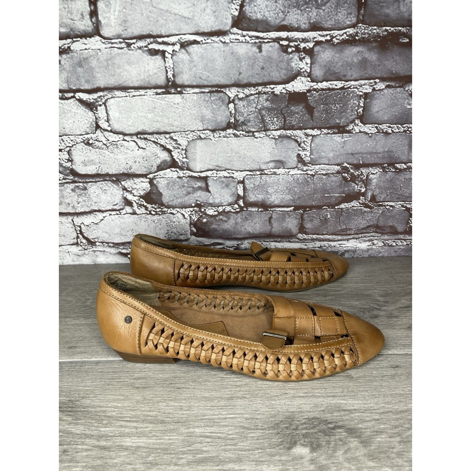 G.H. Bass & Co. Bass Hayden Fawn Tan Brown Leather Woven Strap Heel Flats Wo Size US 11 / IT 41 - 18 Thumbnail