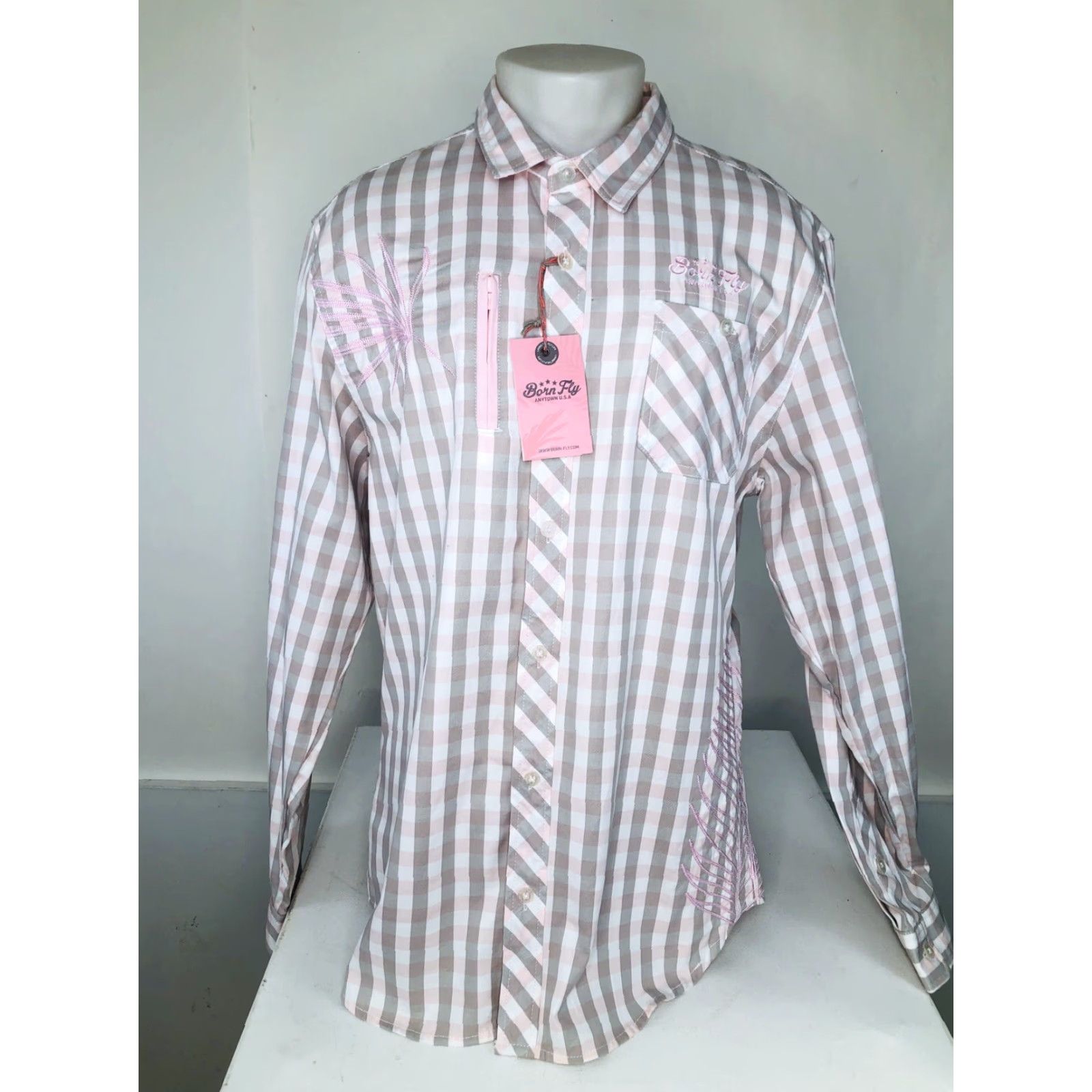 Born Born Fly Shirt Mens 2XL Embroidered ANYTOWN USA Pink Long Sleeve Button-Up Size US XXL / EU 58 / 5 - 2 Thumbnail