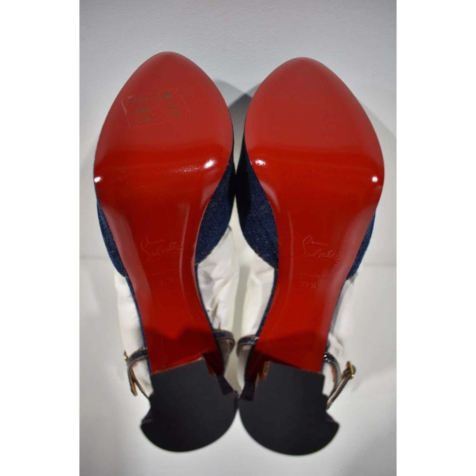 Christian Louboutin Coluna Pump 130 Denim Blue Ankle Strap Platform Heel 37.5 Size US 7.5 / IT 37.5 - 12 Thumbnail