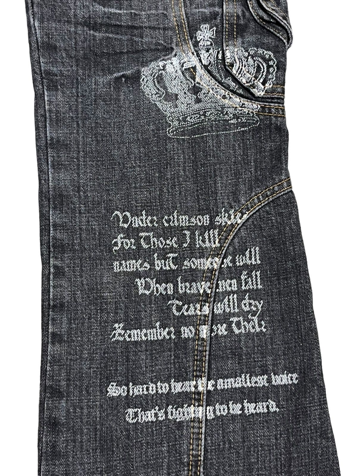 If Six Was Nine 🔥EVOLUTION Retro Punk Poems Multipocket Flare Denim Jeans Size US 31 - 13 Thumbnail