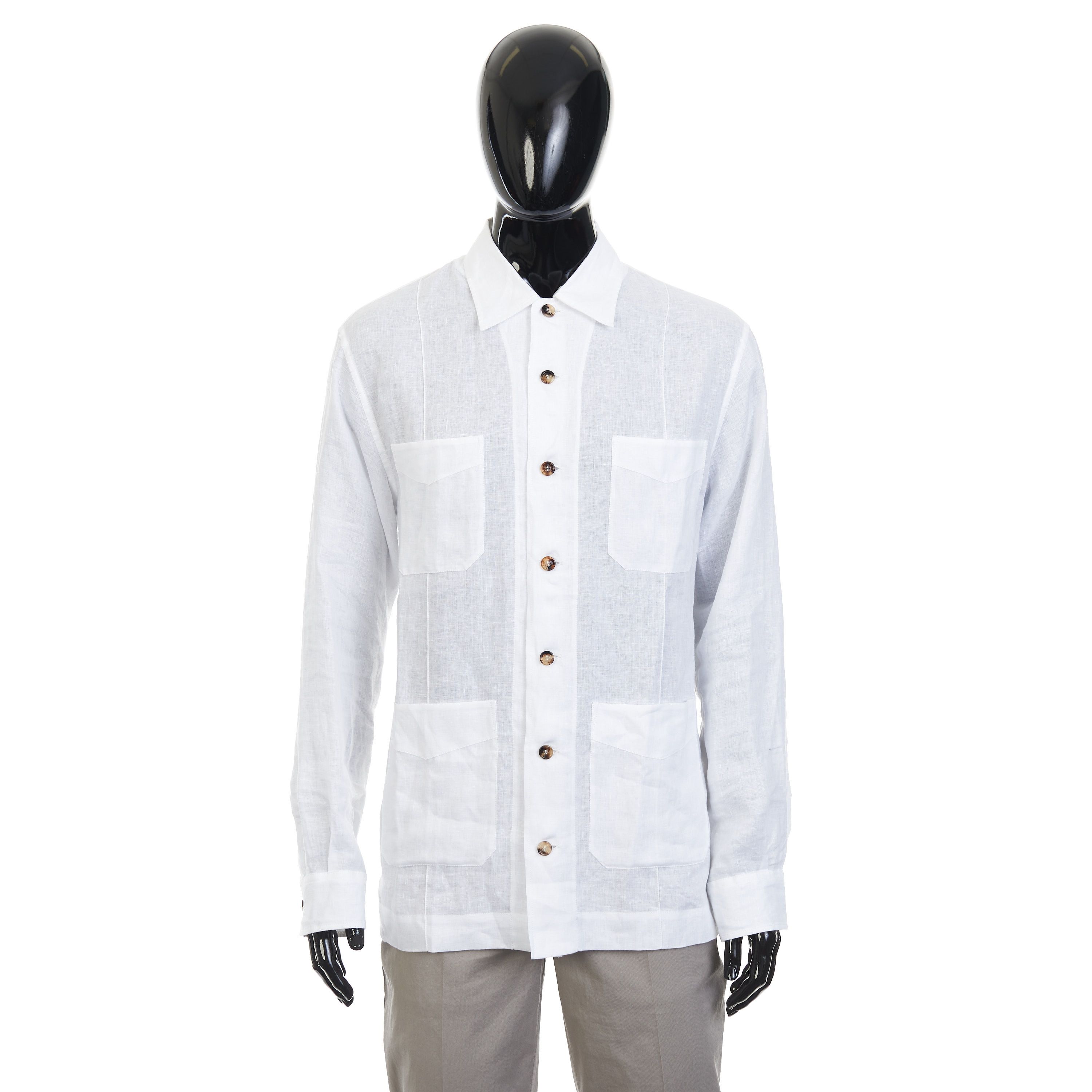 Brunello Cucinelli White Linen Shirt Jacket Size US L / EU 52-54 / 3 - 1 Thumbnail