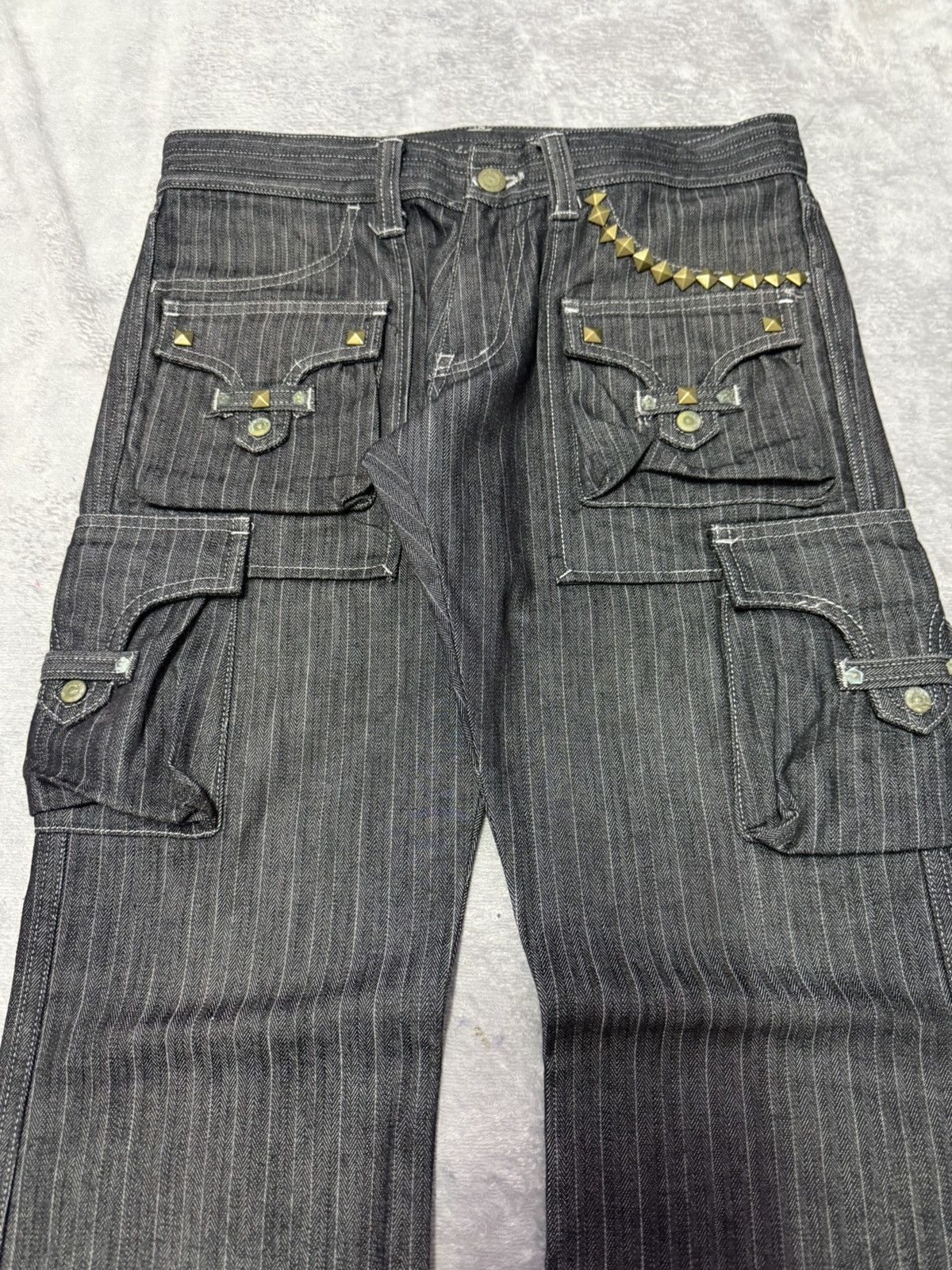 Tornado Mart Tornado Mart Japan Studded Herringbone Cargo Flared Jeans Size US 30 / EU 46 - 3 Thumbnail