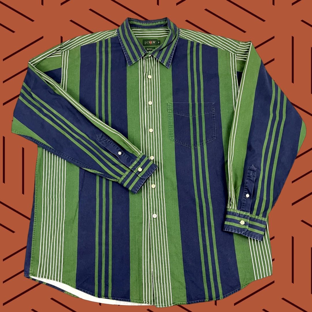 J.Crew VINTAGE J.CREW Shirt Mens XL Blue Green Oarsman Button Up Long Sleeve 90s Y2K Size US XL / EU 56 / 4 - 1 Thumbnail