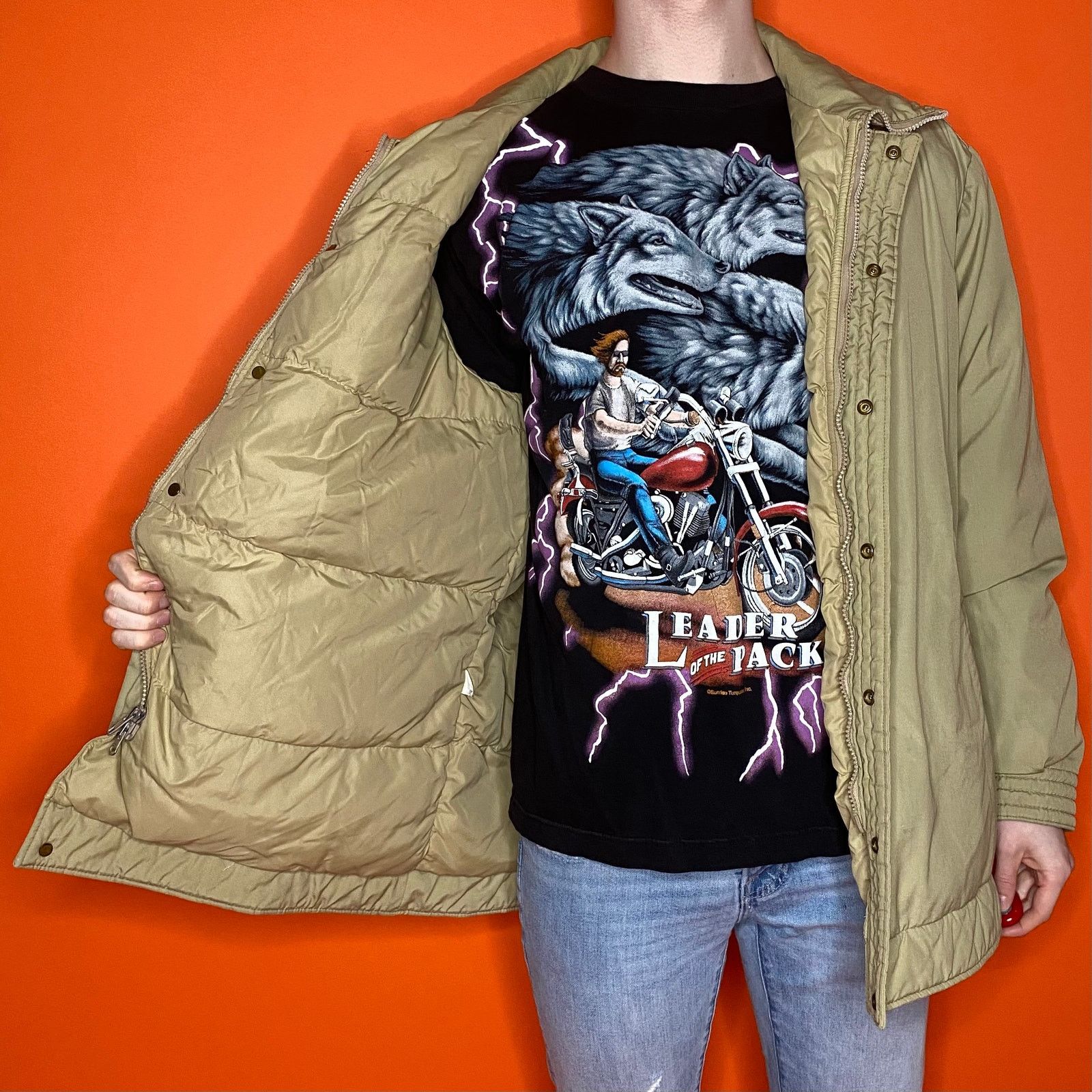 image of Crazy Vintage 90's Woolrich Puffer Jacket Tan Button Up, Men's (Size XL)