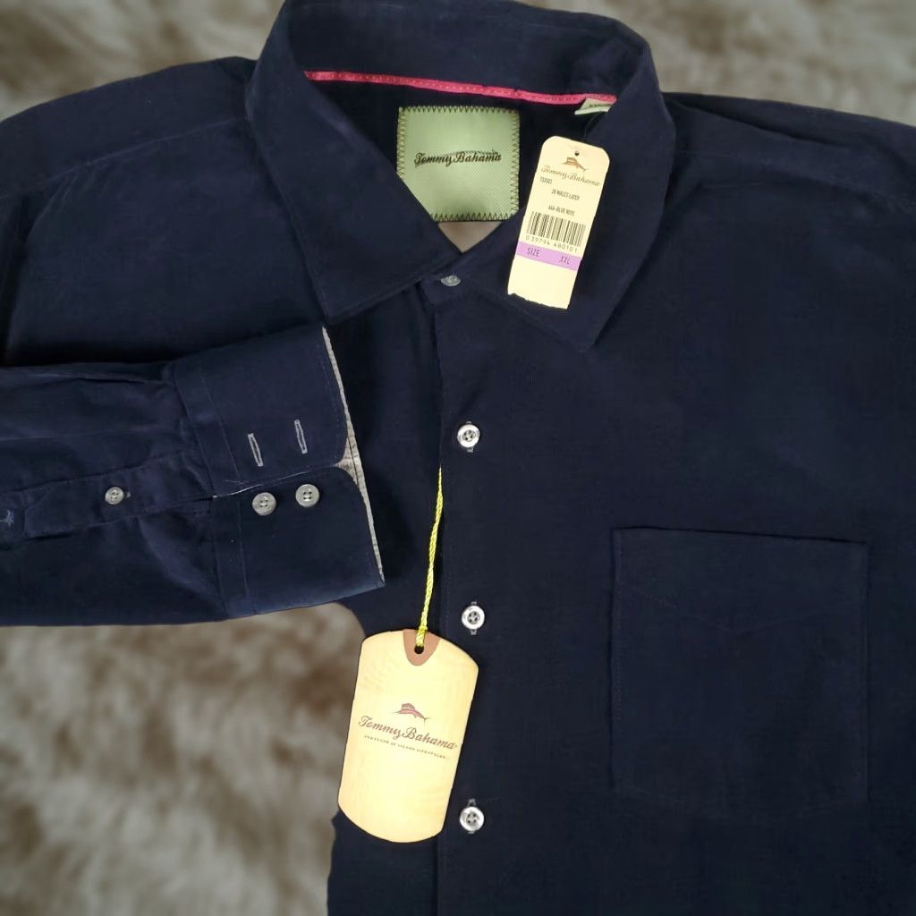 Tommy Bahama Shirt Mens 2XL Navy Blue Corduroy Cotton Button Up Long Sleeve
