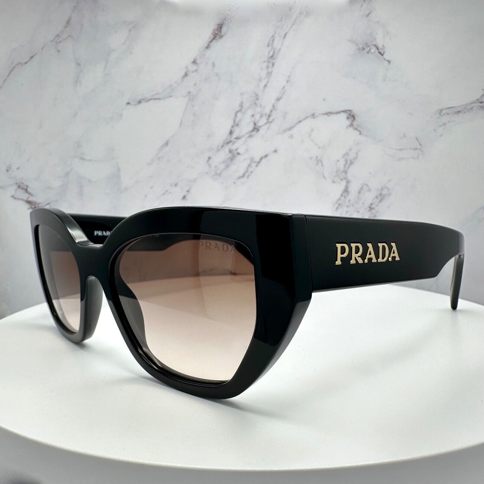 Prada New Prada Black Sunglasses Cat Eye Gold PRADA Metal Logo Size ONE SIZE - 17 Thumbnail