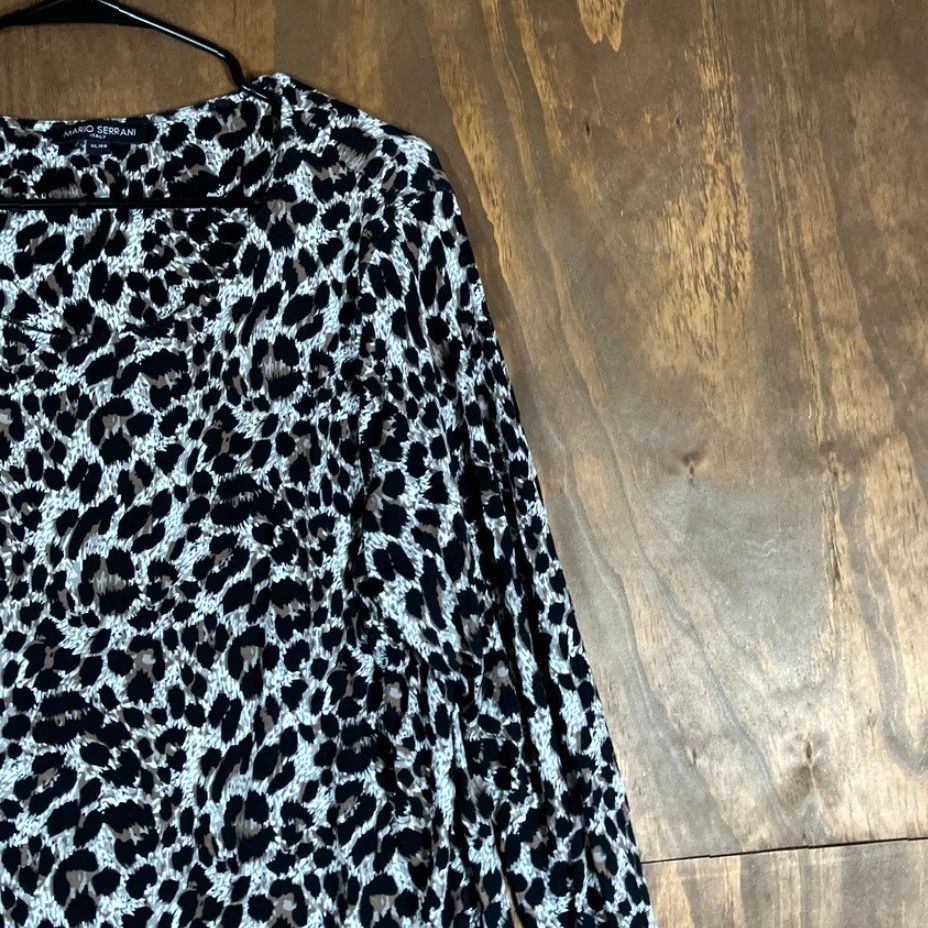 Vintage Mario Serrani Womens Blouse Brown Leopard Long Sleeve Round Neck XL Adjusted Fit Relaxed Casual Knit One Word: Blouse Size XL / US 12-14 / IT 48-50 - 5 Thumbnail