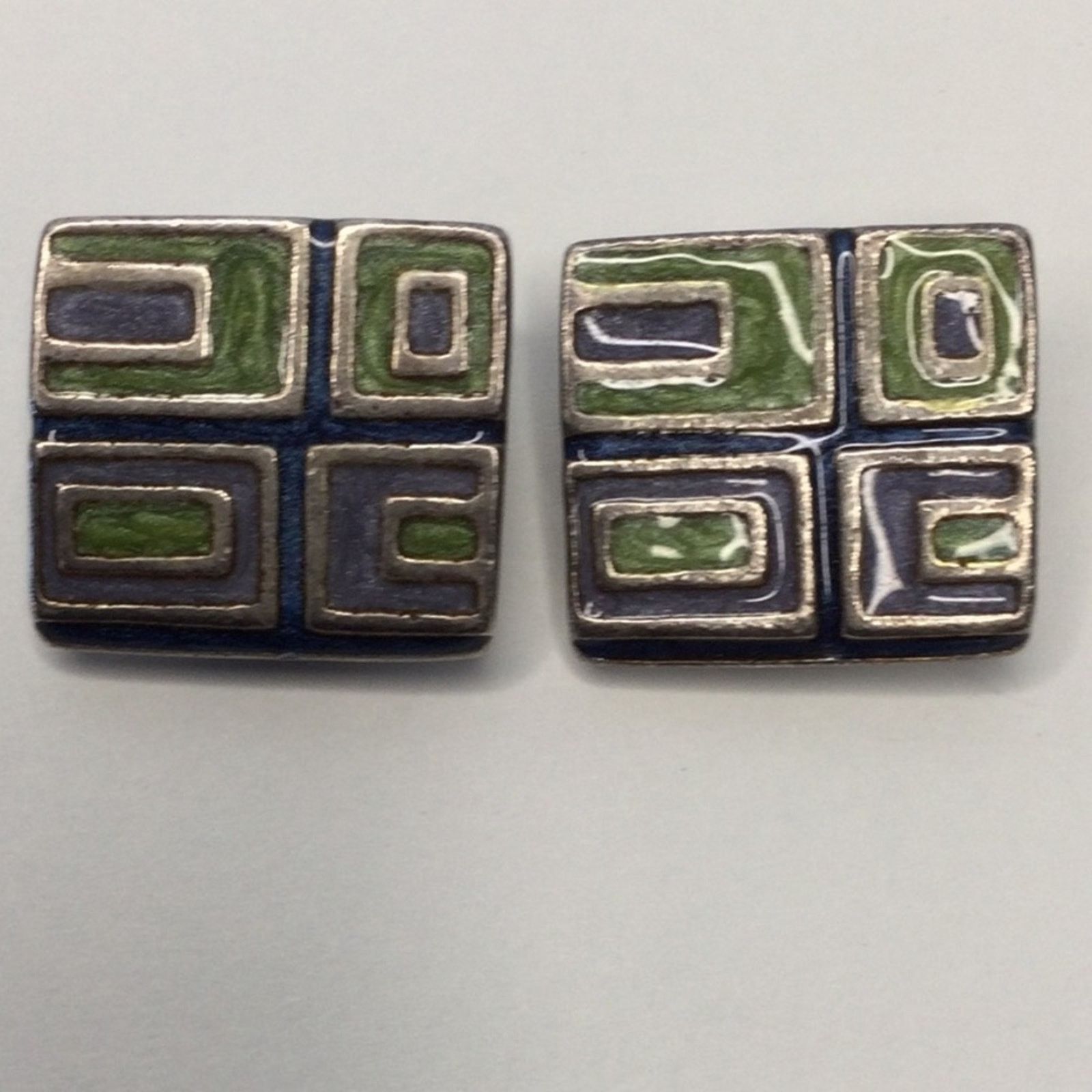 Other Square Geometric Green & Gray Vintage 1980's ClipOn Earrings Size ONE SIZE - 5 Thumbnail
