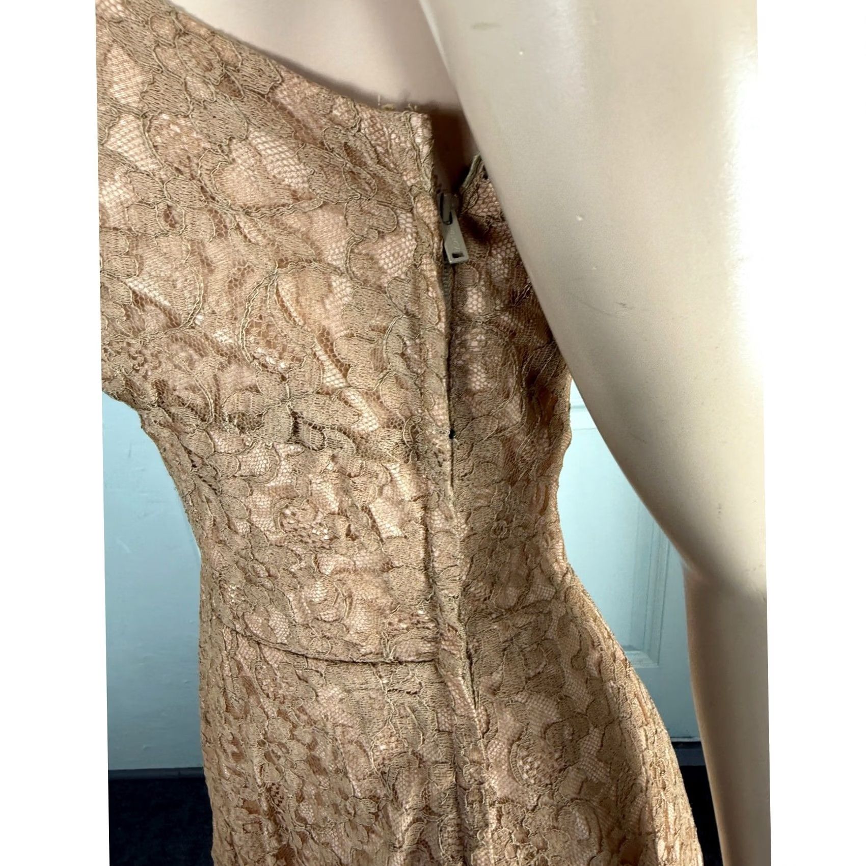 Vintage VINTAGE 50s Dress Floral Cotton Acetate Lace Ball Gown Party Midi Beige XS Women Sleeveless Z i p TO DF? Size XS / US 0-2 / IT 36-38 - 4 Thumbnail