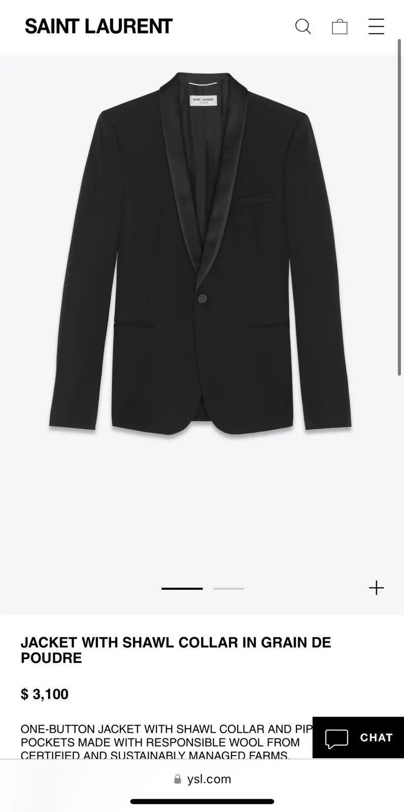 Saint Laurent Paris Classic Shawl Collar Le Smoking Jacket Size 46S - 1 Thumbnail