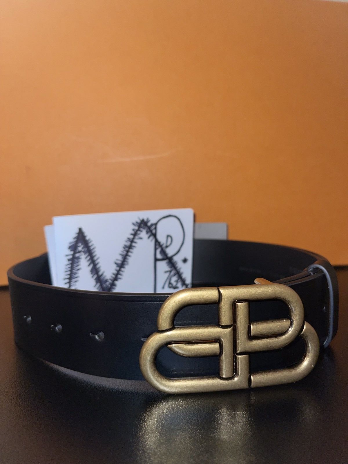 image of Balenciaga Extra Large Bb Logo Belt - Black/gold Tone, Men's