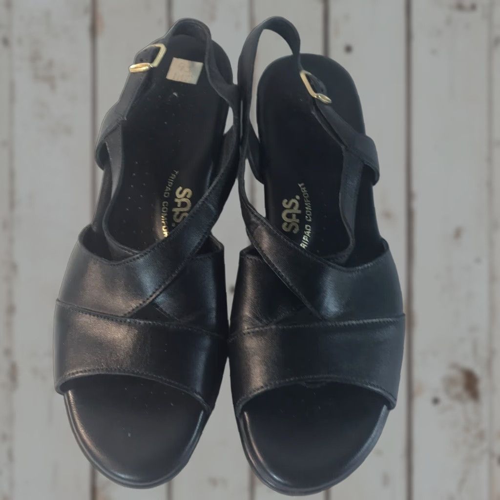 SAS SAS Tripad Comfort Black Leather Wedge Sandals Womens Size 9 Adjustable Buckles Casual Travel Size US 9 / IT 39 - 1 Thumbnail