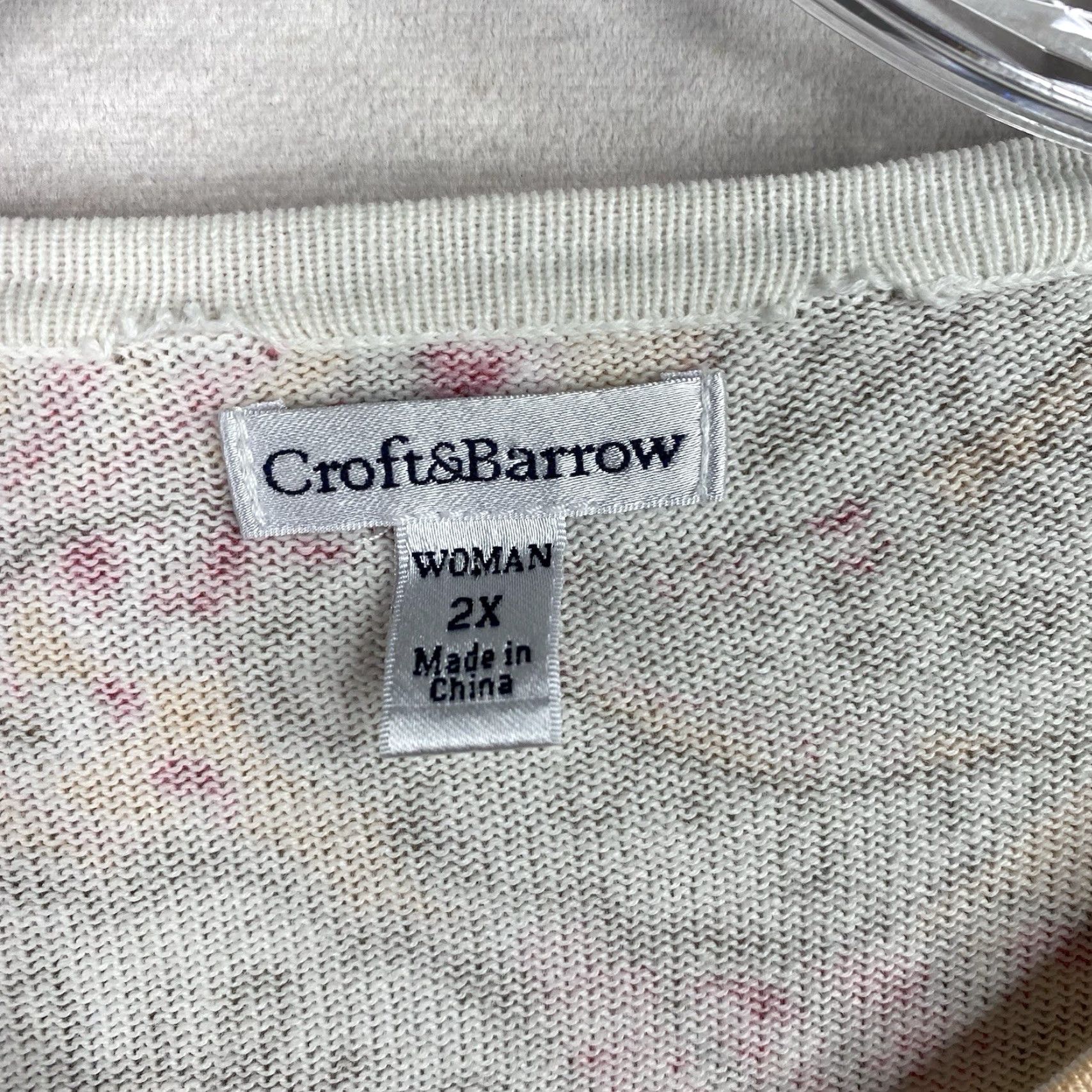 Croft & Barrow Croft & Barrow Cardigan Sweater Womens 2X Peach Pink Floral Paisley Whimsigoth - Multicolor Knit Crew Neck Long Sleeve All Seasons Lightweight Size XXL / US 16-18 / IT 52-54 - 2 Thumbnail