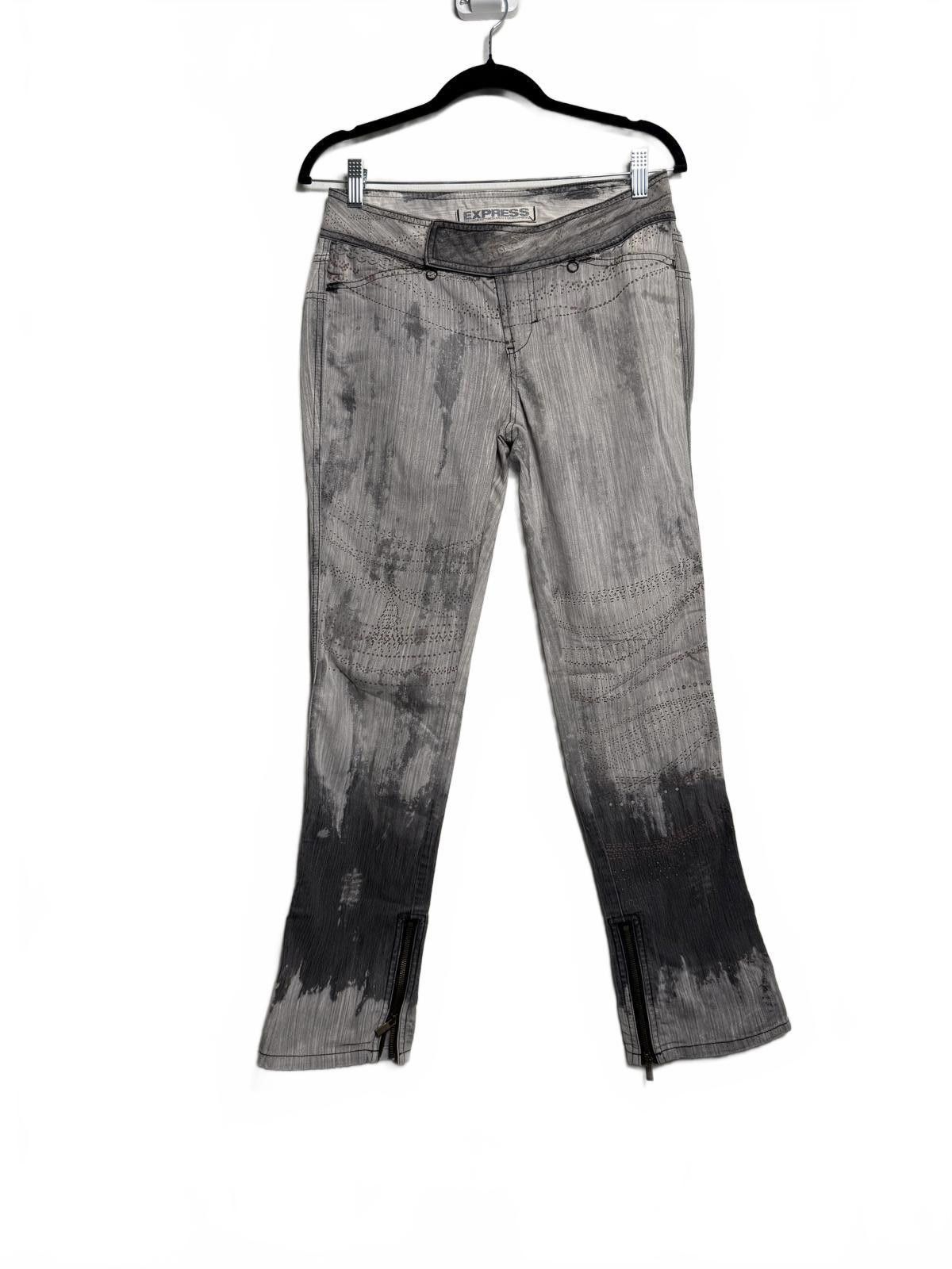 Express Vintage 2000s Y2K Gray Graphic Jeans Boot Cut Size 28" / US 6 / IT 42 - 1 Thumbnail
