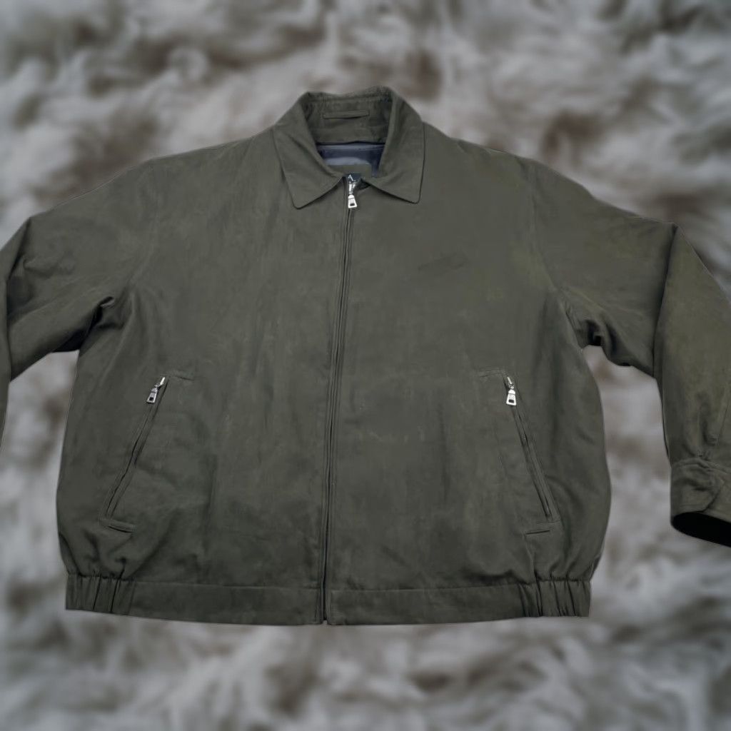 Jos. A. Bank Jos. A. Bank Men's Faux Suede Bomber Jacket Regular L Green Full Zip Removable Lining Polyester Size US L / EU 52-54 / 3 - 1 Thumbnail