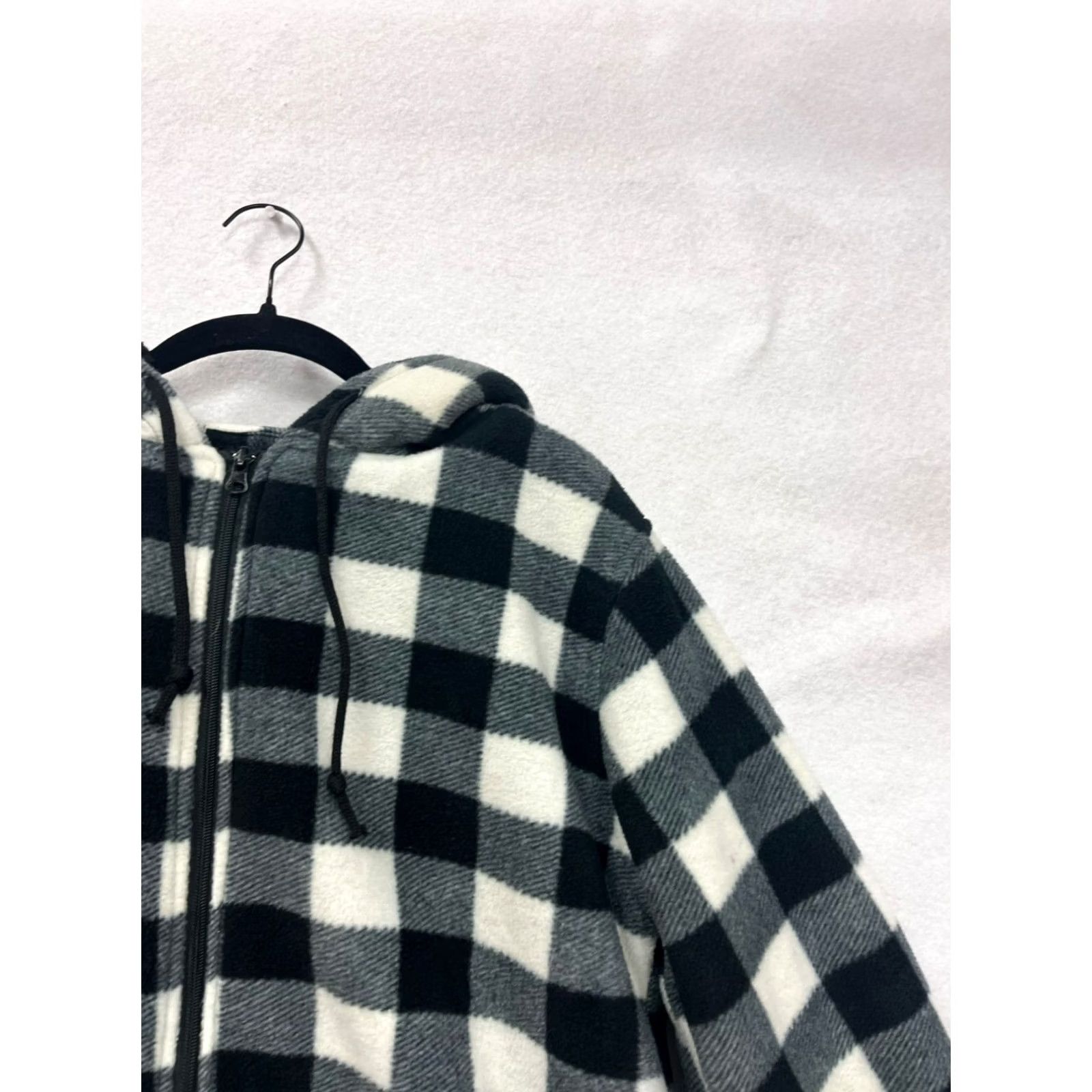 Vintage VINTAGE Womens Large Black & White Buffalo Plaid Zip-Up Hoodie Jacket #6879 Size L / US 10 / IT 46 - 4 Thumbnail