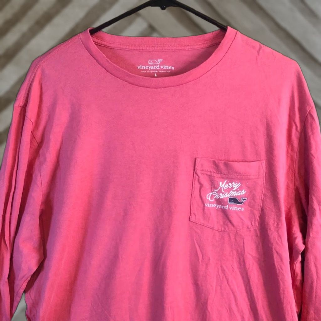 Vineyard Vines Vineyard Vines Mens Shirt Pink Coral Merry Christmas Long Sleeve 100% Cotton L Size US L / EU 52-54 / 3 - 1 Thumbnail