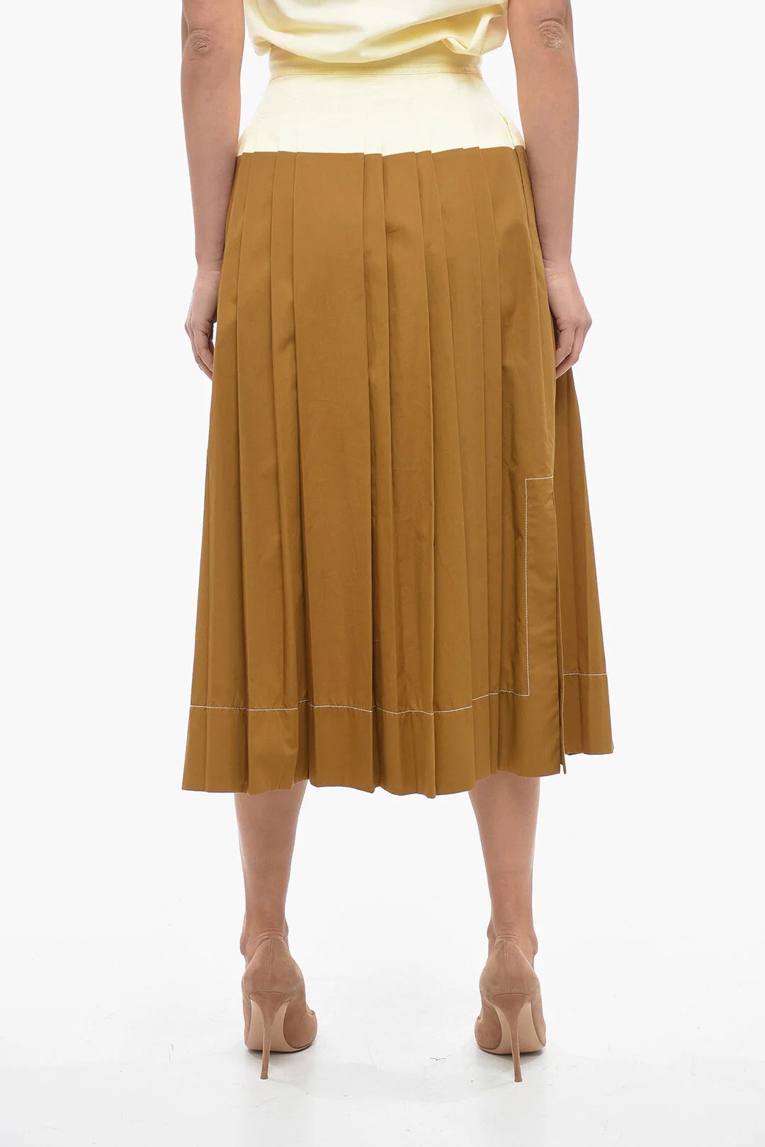 Tory Burch og1mm0426 Two-Tone Pleated Cotton Poplin Skirt in Brown Size 28" / US 6 / IT 42 - 2 Thumbnail