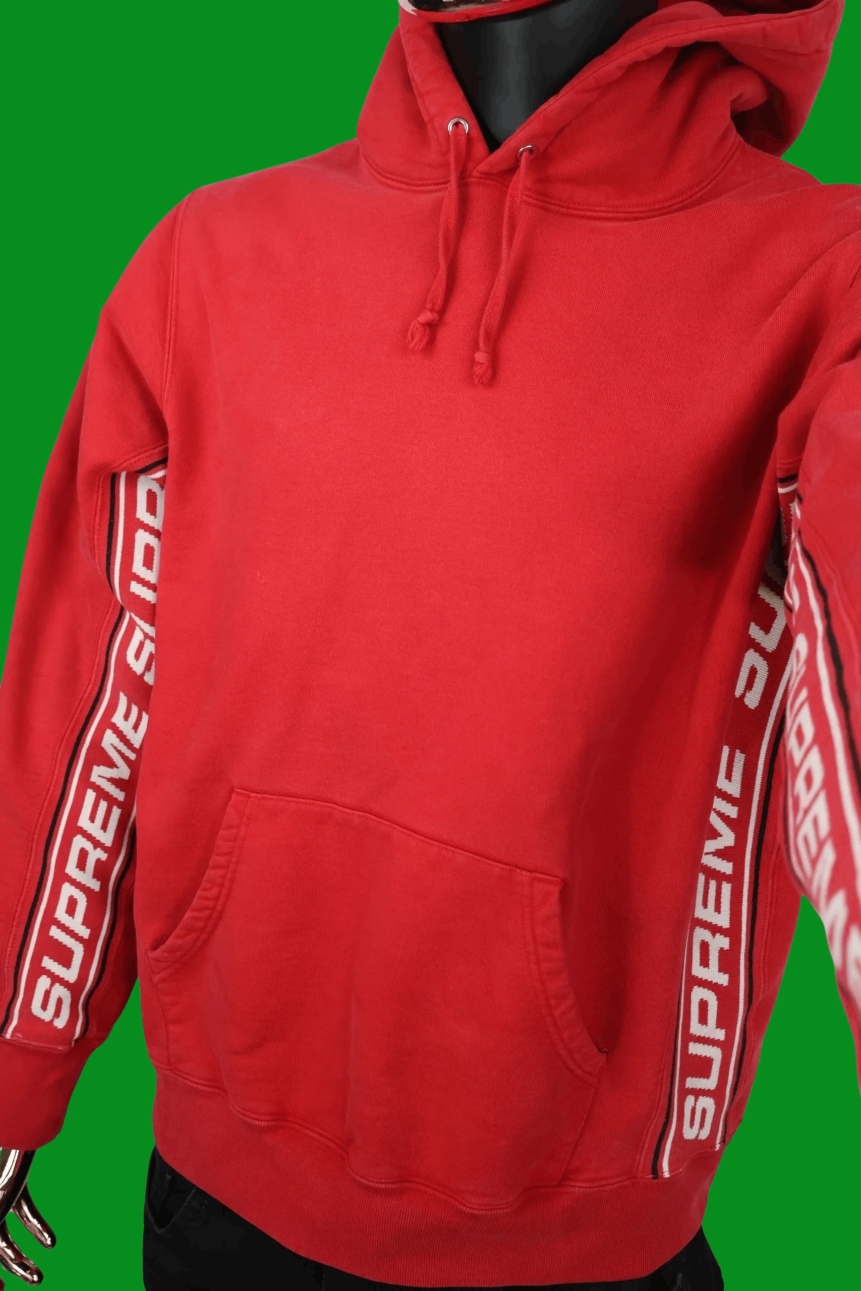 Supreme Authentic Pre-Owned 2018 Red Supreme Tape Stripe Hoodie Size US M / EU 48-50 / 2 - 5 Thumbnail