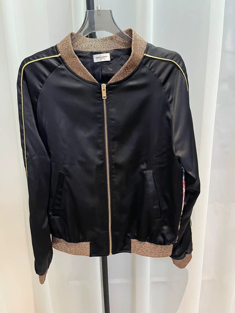 Saint Laurent Paris Saint Laurent Paris Saint Laurent Black Satin Bomber Jacke Size XXS / US 00 / IT 34 - 1 Thumbnail