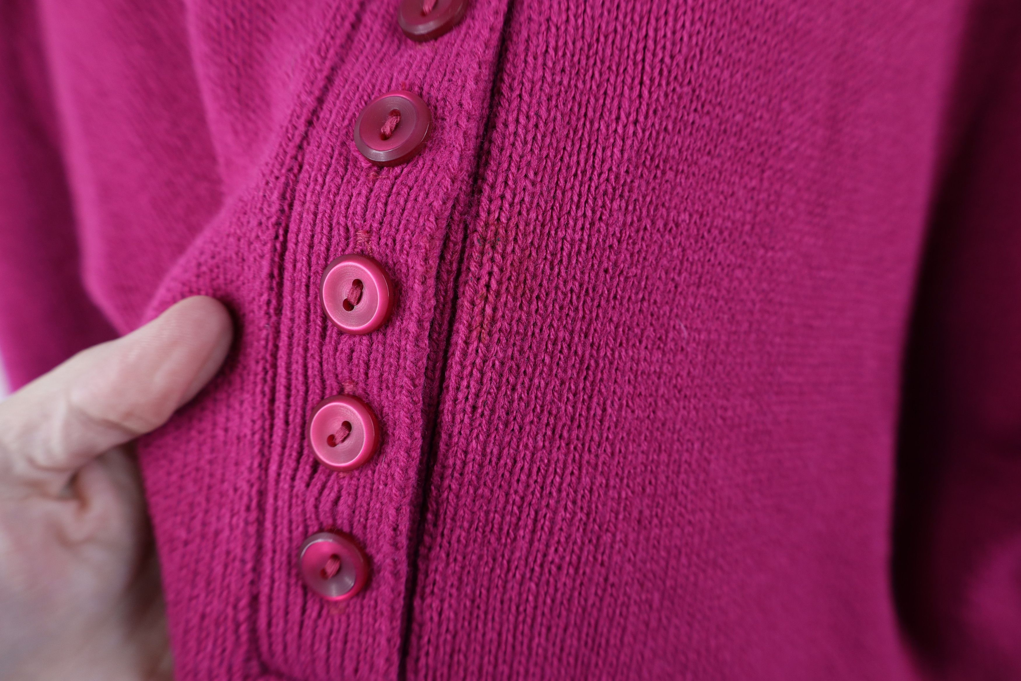 Vintage Vintage 90s Streetwear Ribbed Knit Henley Sweater Magenta Size L / US 10 / IT 46 - 5 Thumbnail