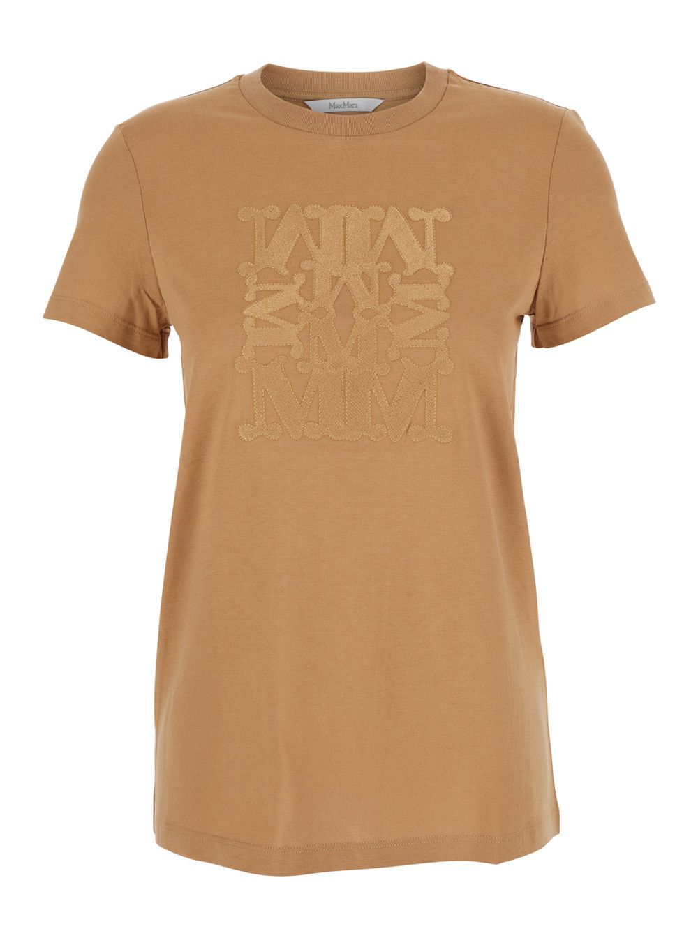 Max Mara 'Bravo' Beige Crewneck T-Shirt with Logo Embroidery on the Front in Cotton Woman Size S / US 4 / IT 40 - 1 Thumbnail