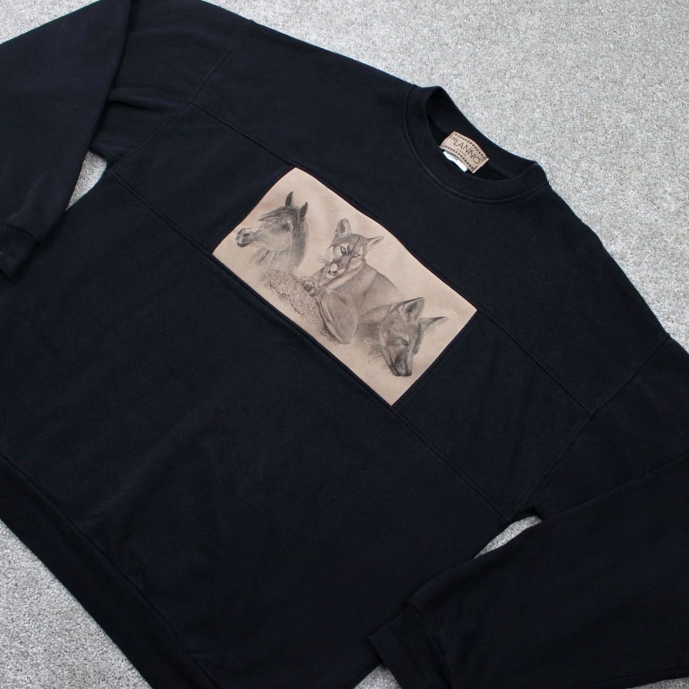 Vintage VINTAGE De Lanno Sweatshirt Mens XL Black Animal Print L/S Pullover Sweater Size US XL / EU 56 / 4 - 3 Thumbnail