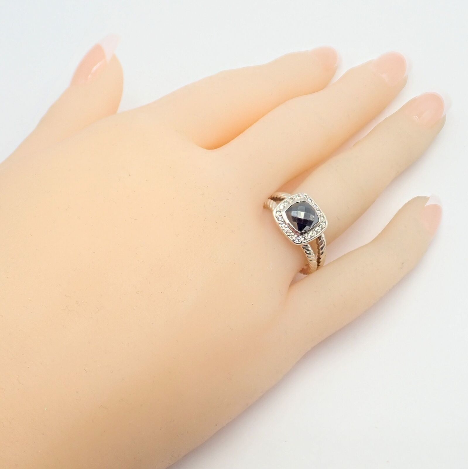 DY Silver Hematite Diamond Petite Albion Split Cable Ring 7
