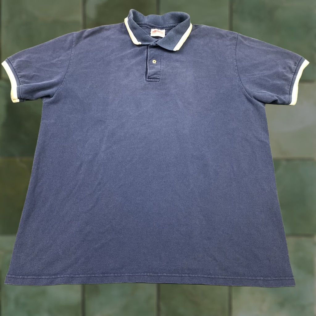 Hanes VINTAGE Hanes Stedman By Hanes Polo Shirt Striped Cuffs Short Sleeve Adult Medium Blue Men’s Polo Size US M / EU 48-50 / 2 - 1 Thumbnail