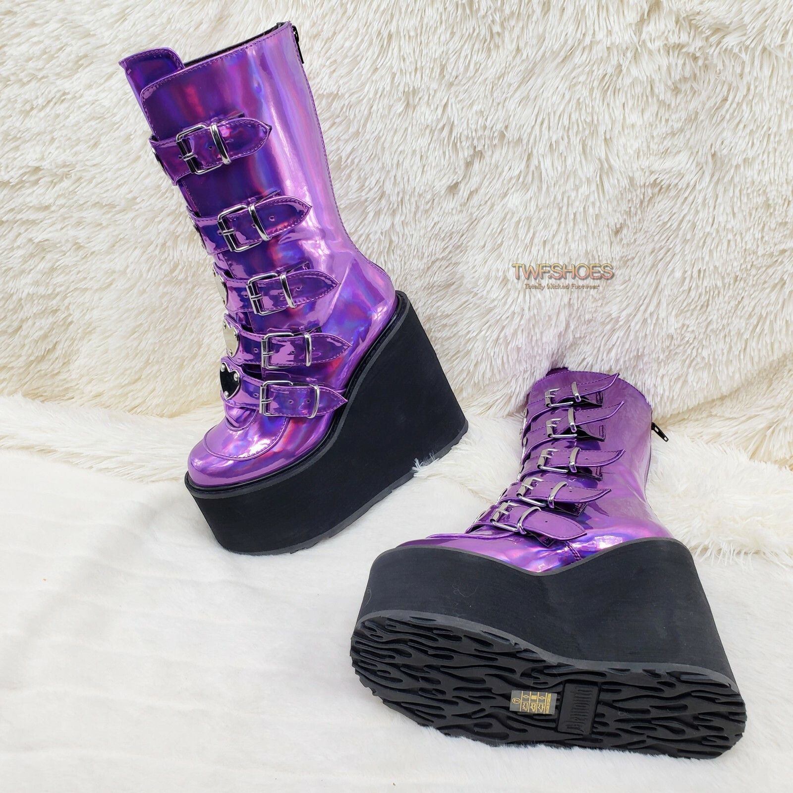 Demonia Cult DEMONIA Swing 230 Purple Hologram Calf Boot 5.5" Platform He Size US 6 / IT 36 - 2 Thumbnail