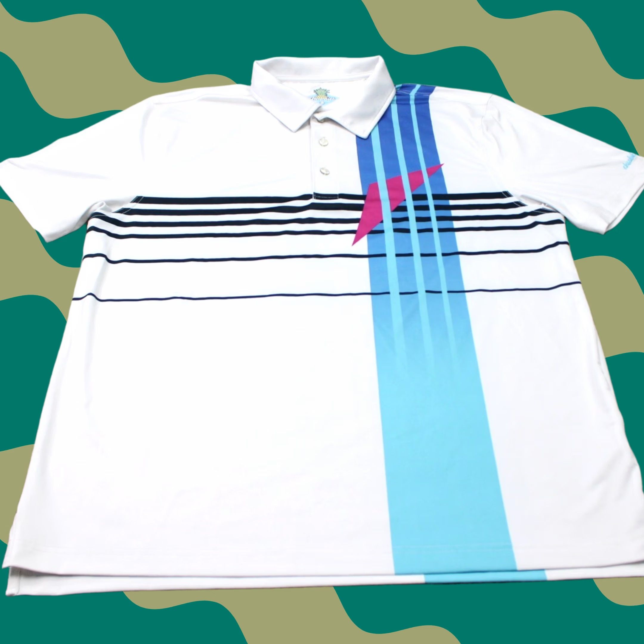 Chubbies Chubbies Polo Shirt Mens Large White/Blue Polyester Bamboo Stretch S/S Pullover Polo Shirt Ladies? Size US L / EU 52-54 / 3 - 1 Thumbnail