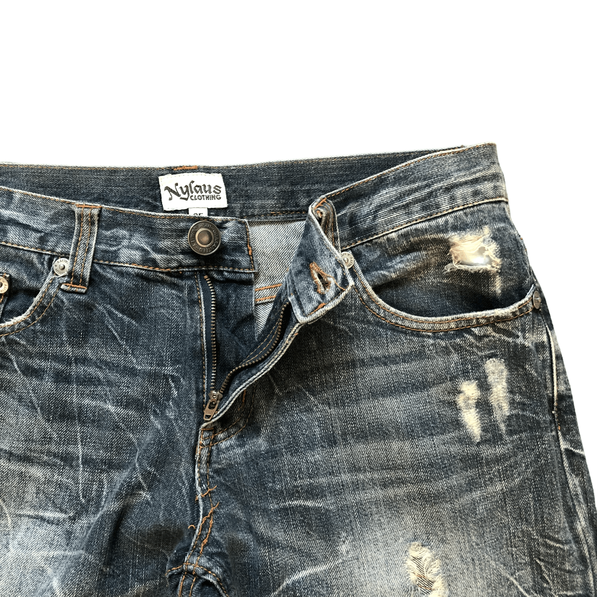 Japanese Brand FLARE TRASHED DISTRESSED DENIM PANTS BY NYLOUS #5970-216 Size US 33 - 6 Thumbnail