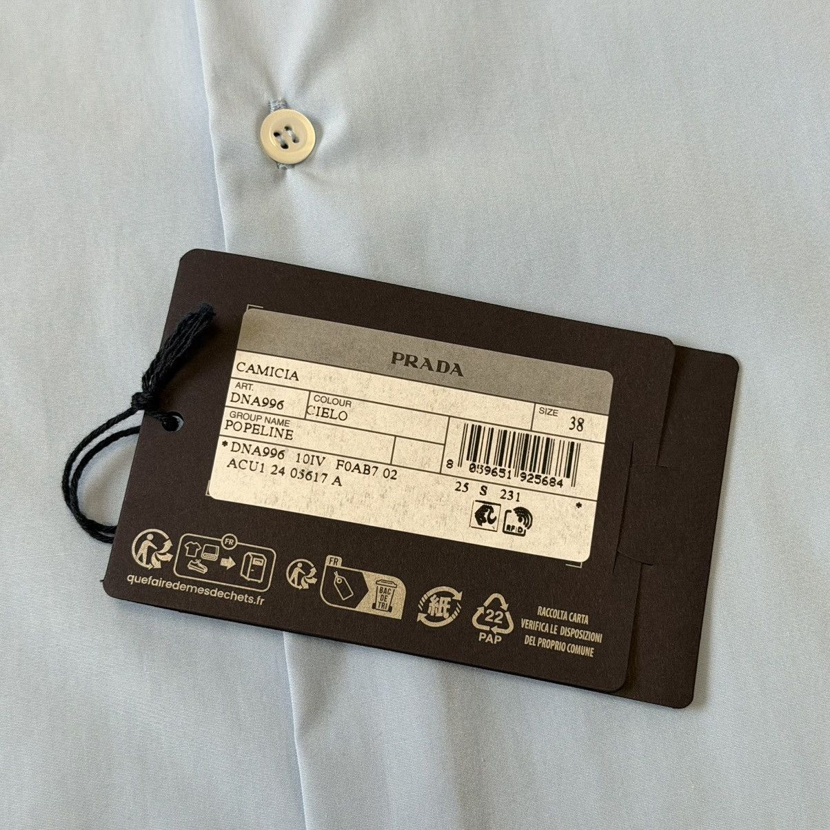 Prada S/S 24 Light Blue Cotton Boxy Fit Shirt Size US S / EU 44-46 / 1 - 7 Thumbnail