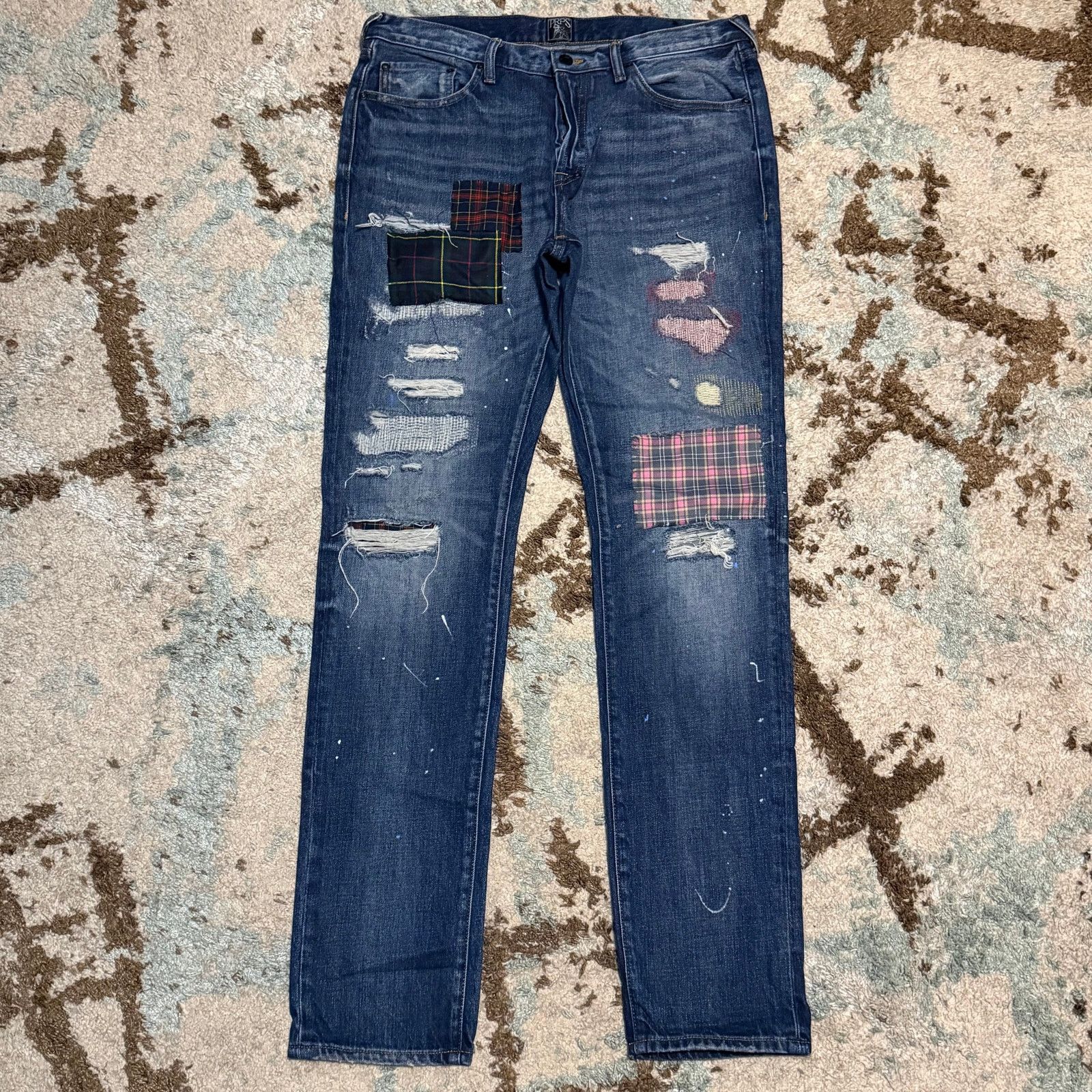 Prps Prps Le Sabre Slim Tapered Plaid Patchwork Jeans 33x34 Size US 33 - 1 Thumbnail