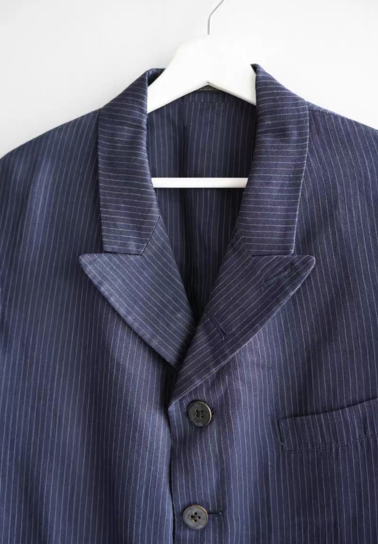Yohji Yamamoto Yohji Yamamoto Tortoise Shell Button Linen Stripe Blazer K4 Size US L / EU 52-54 / 3 - 3 Thumbnail