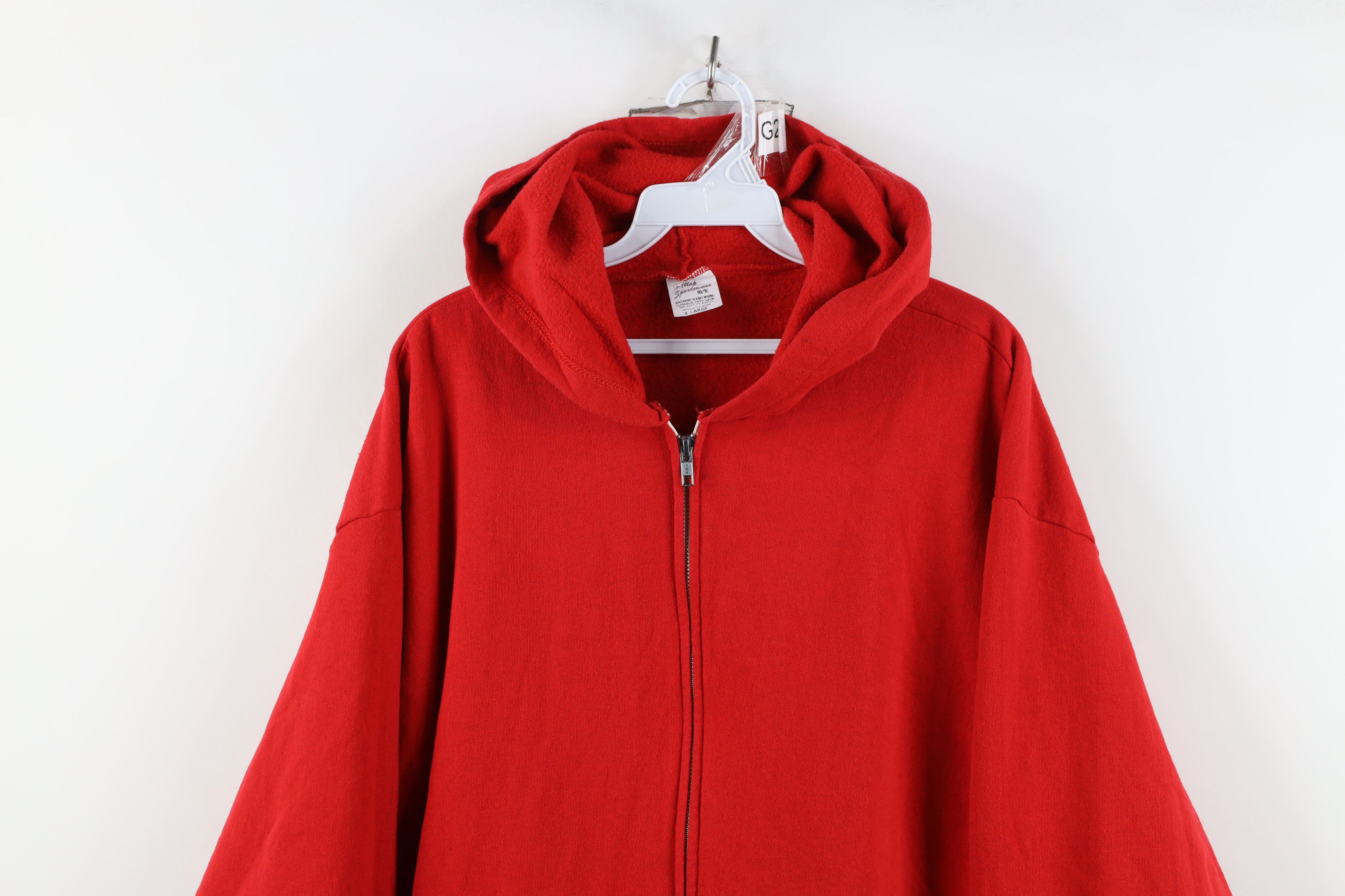 Vintage Vintage 70s Streetwear Full Zip Hoodie Sweatshirt Red USA Size US XL / EU 56 / 4 - 2 Thumbnail