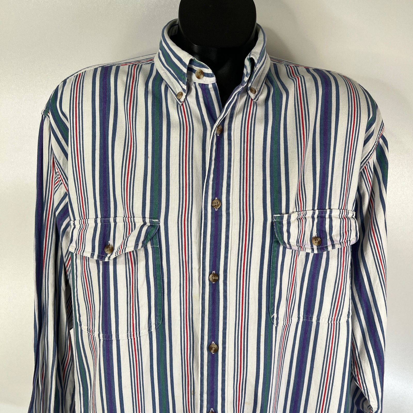 Eddie Bauer Vintage 80s Eddie Bauer Stripe Shirt Cotton Button Down Size US L / EU 52-54 / 3 - 2 Thumbnail